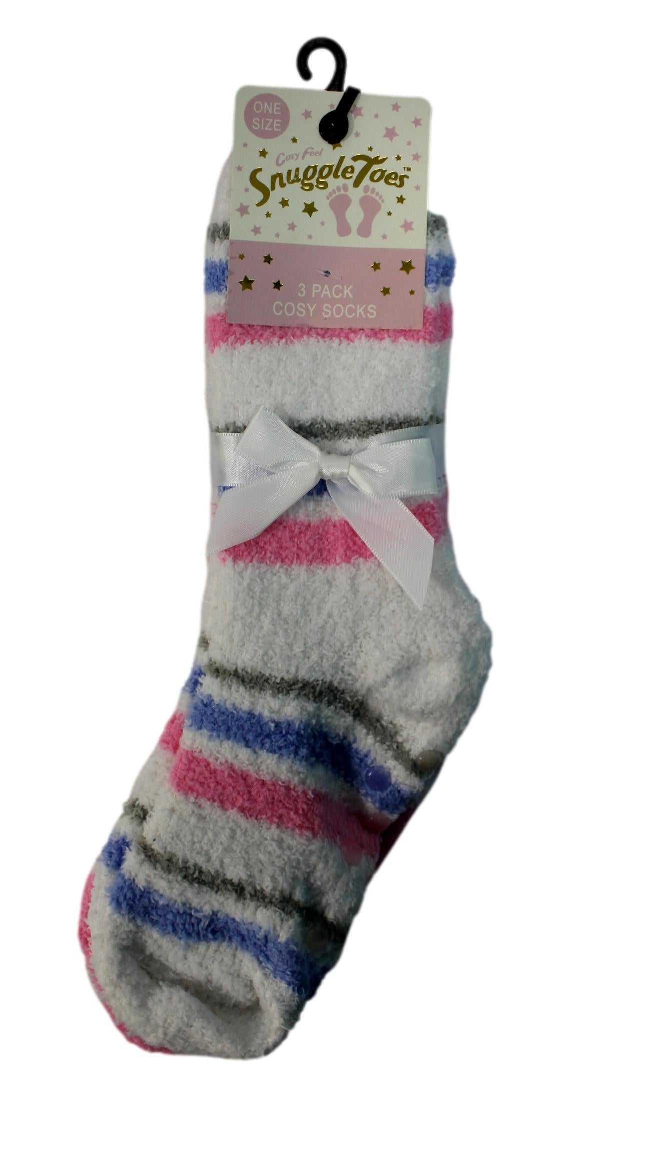 Snuggle Toes 3 Pack Cosy Socks With Gripper White Stripe