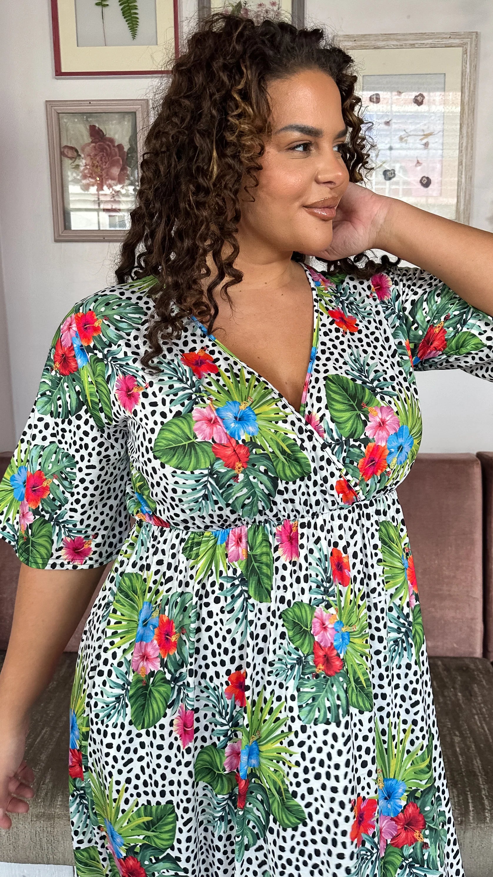 CurveWow Petite Maxi Wrap Dress Spot/Palm