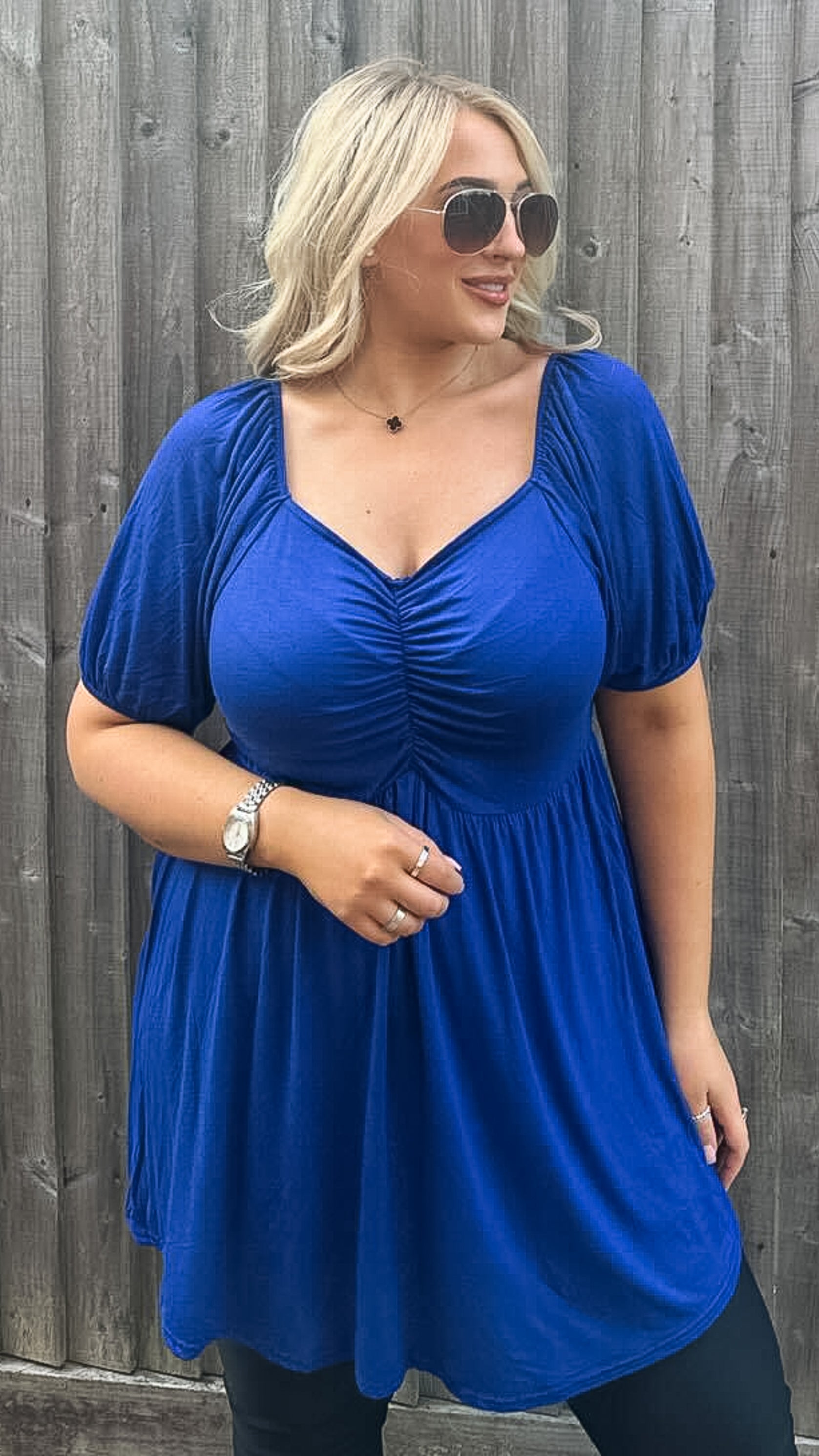 CurveWow Square Neck Tunic Cobalt Blue