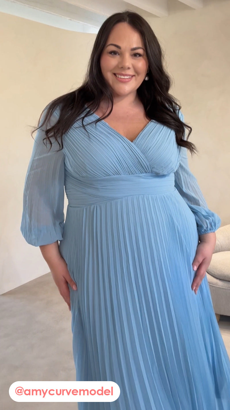 CurveWow Pleated Wrap Maxi Dress Light Blue