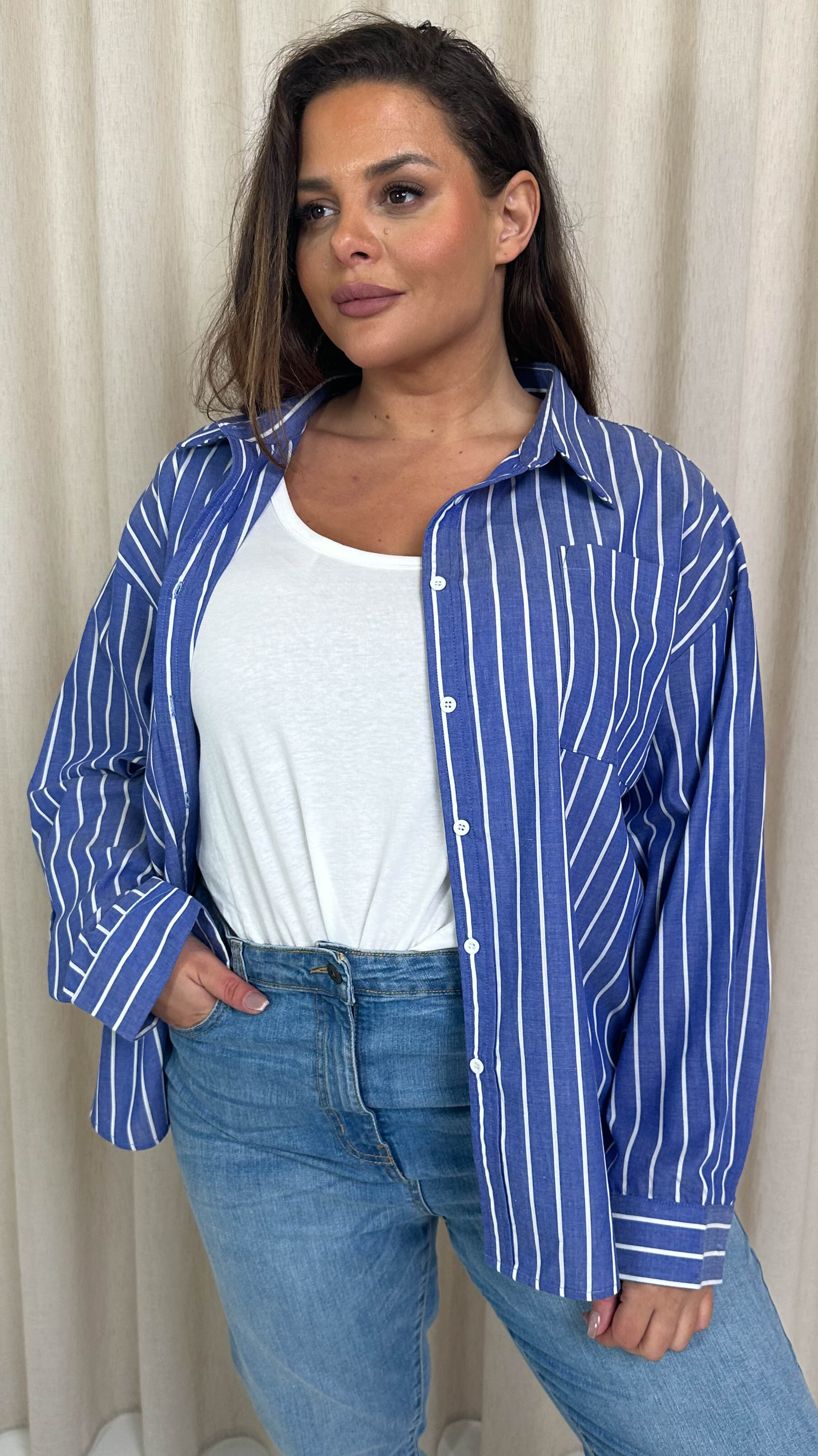 CurveWow Stripe Shirt Blue/White