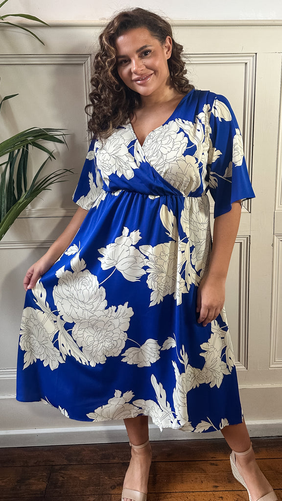 cobalt blue formal dress plus size Women's Plus Size Krista Pleat Cobalt Midi Dress