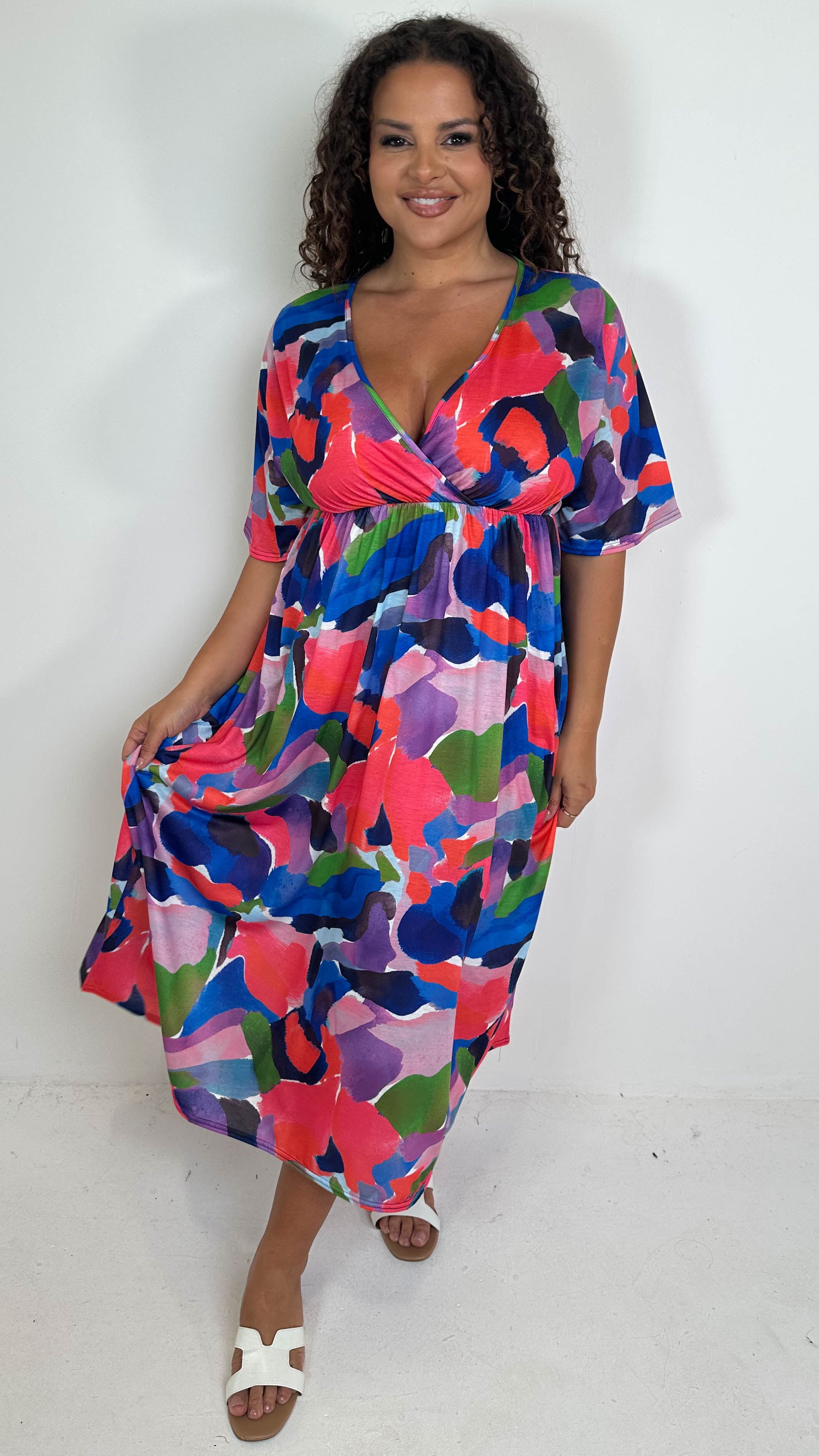 CurveWow Petite Wrap Midi Dress Multi Abstract