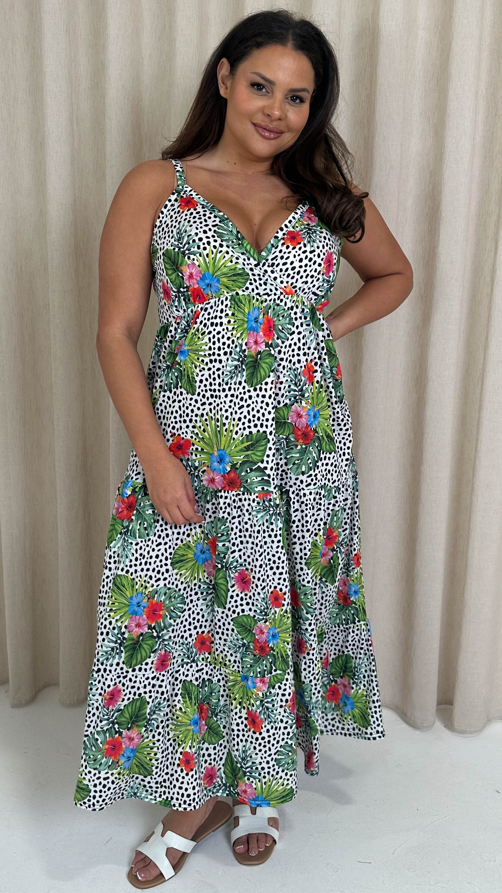 CurveWow Wrap Bust Maxi Dress Spot Palm Print