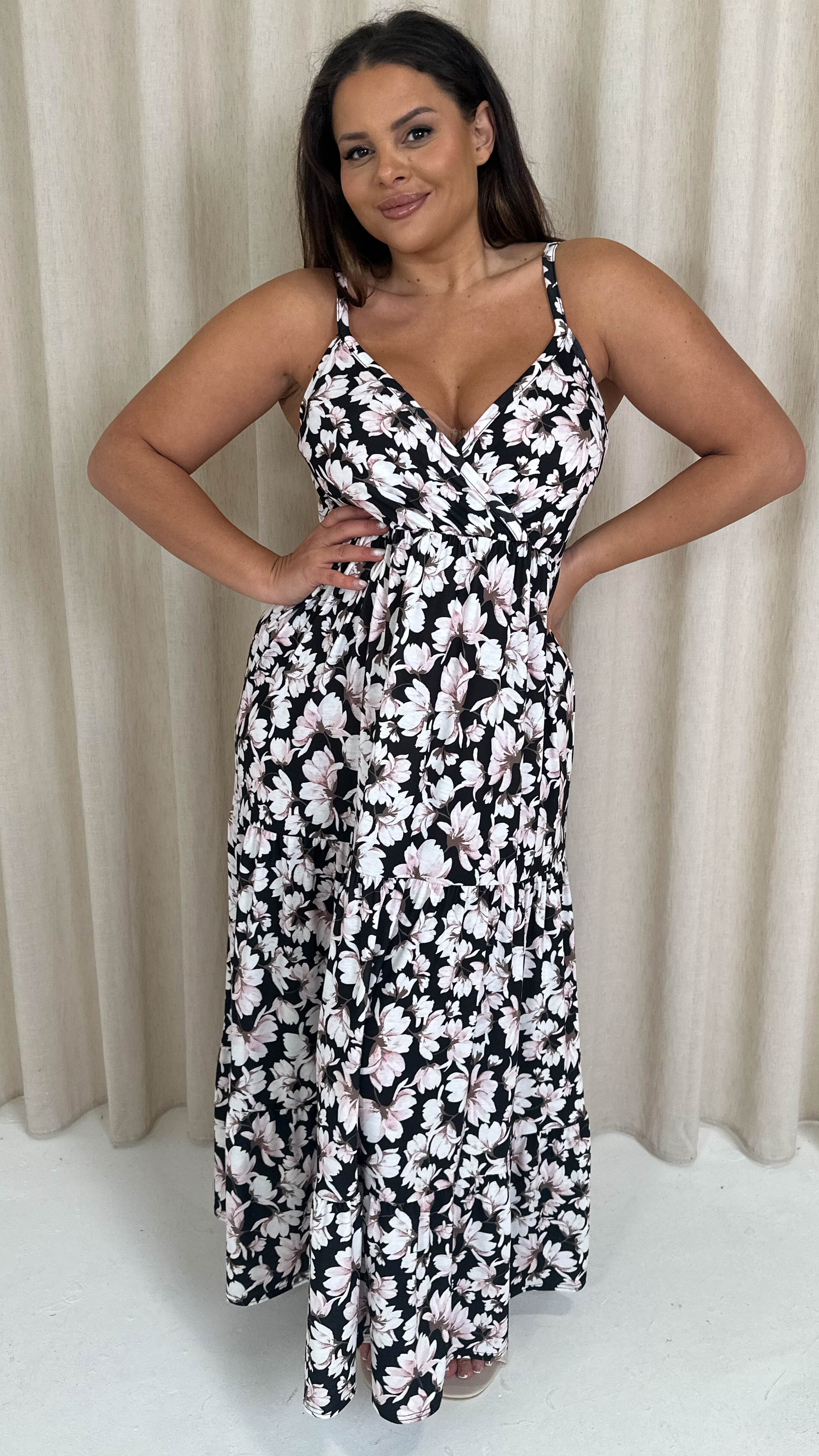 CurveWow Wrap Bust Maxi Dress Black Vintage Floral