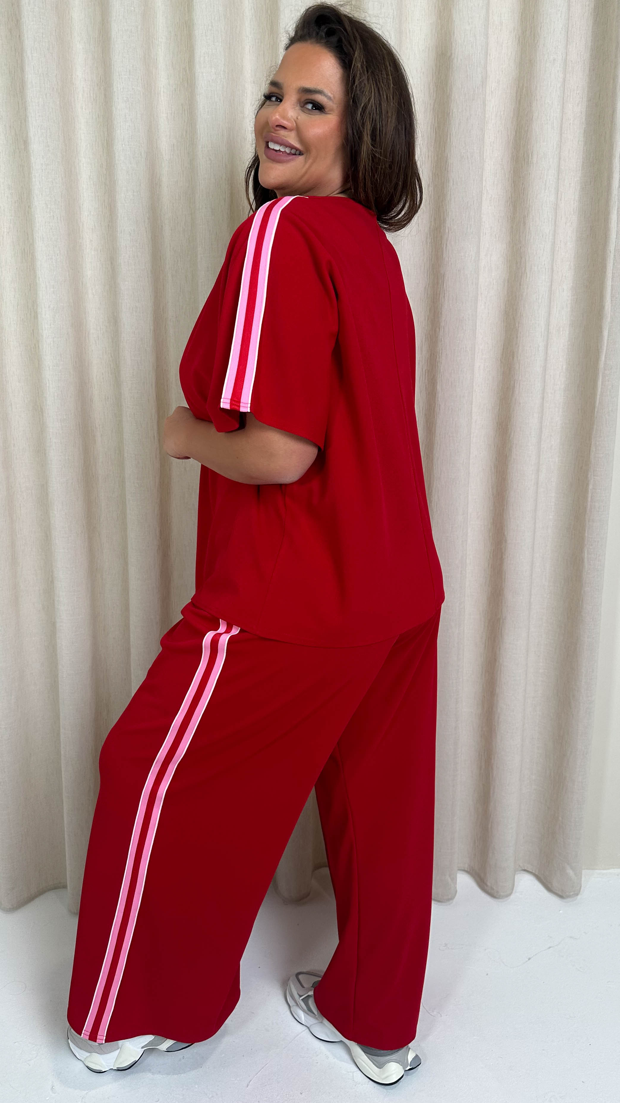 CurveWow Pintuck Front Side Tape Trouser Red