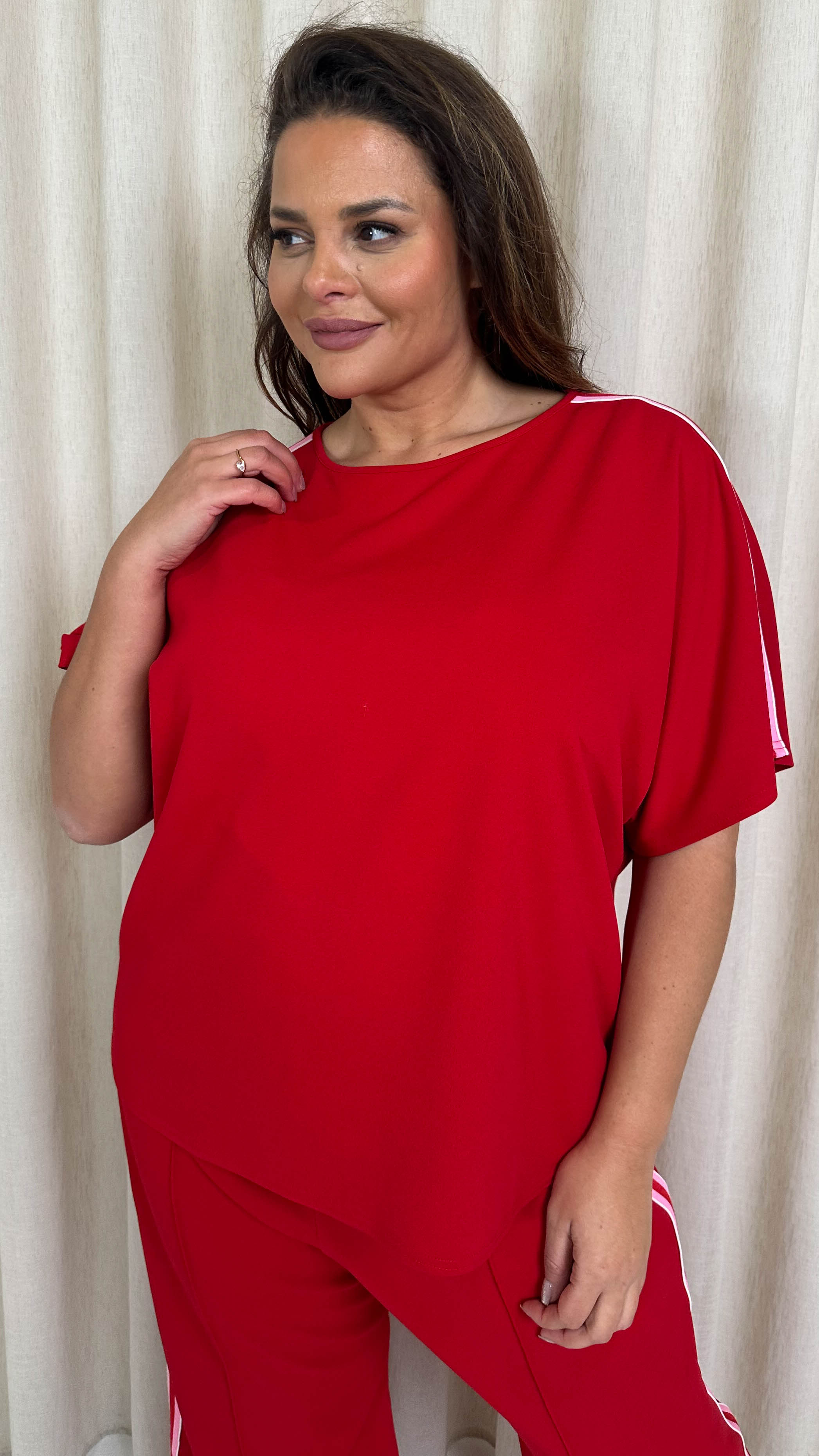CurveWow Tape Shoulder Boxy Top Red