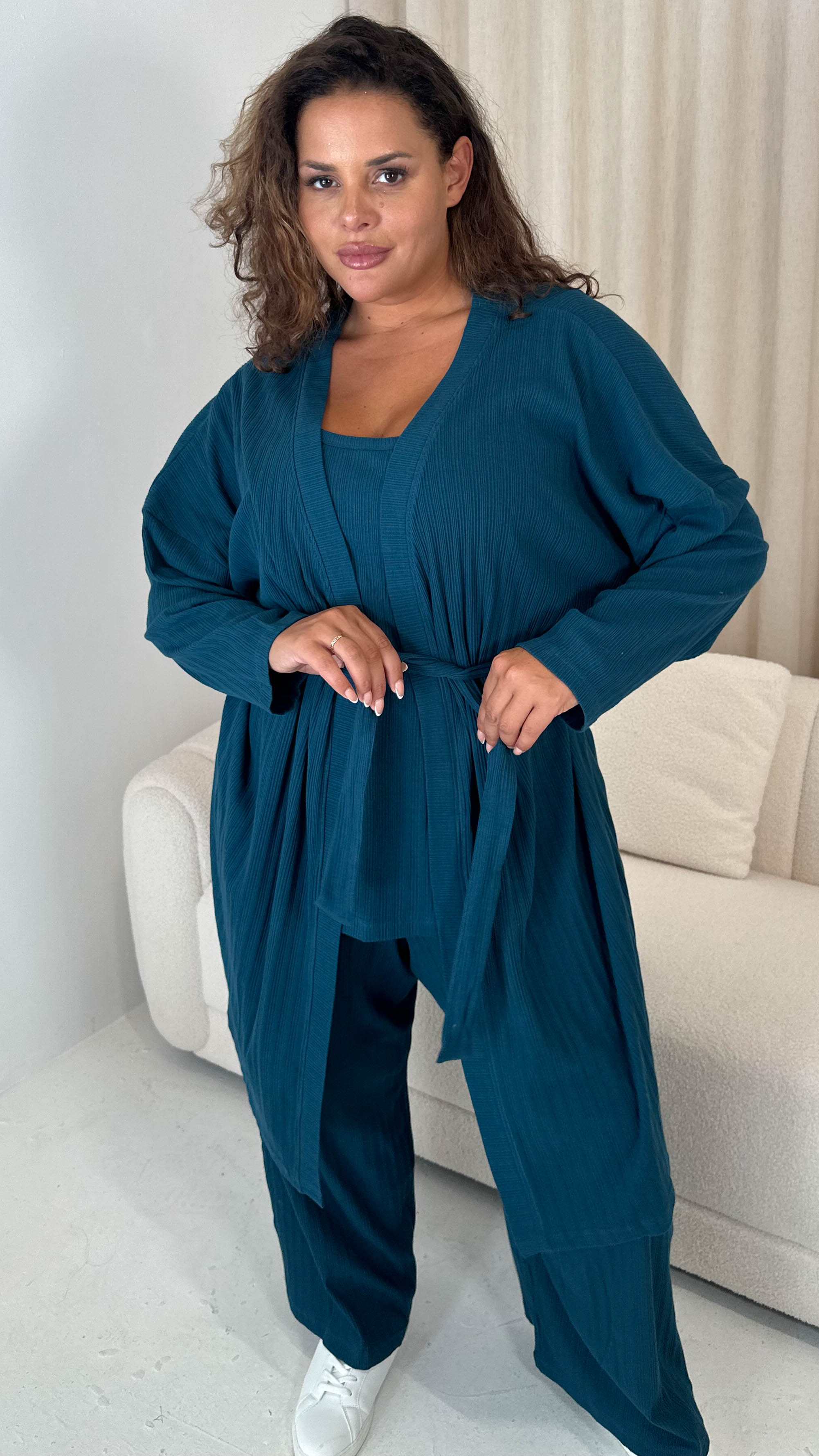 CurveWow Rib Lounge Cardigan/Robe Teal