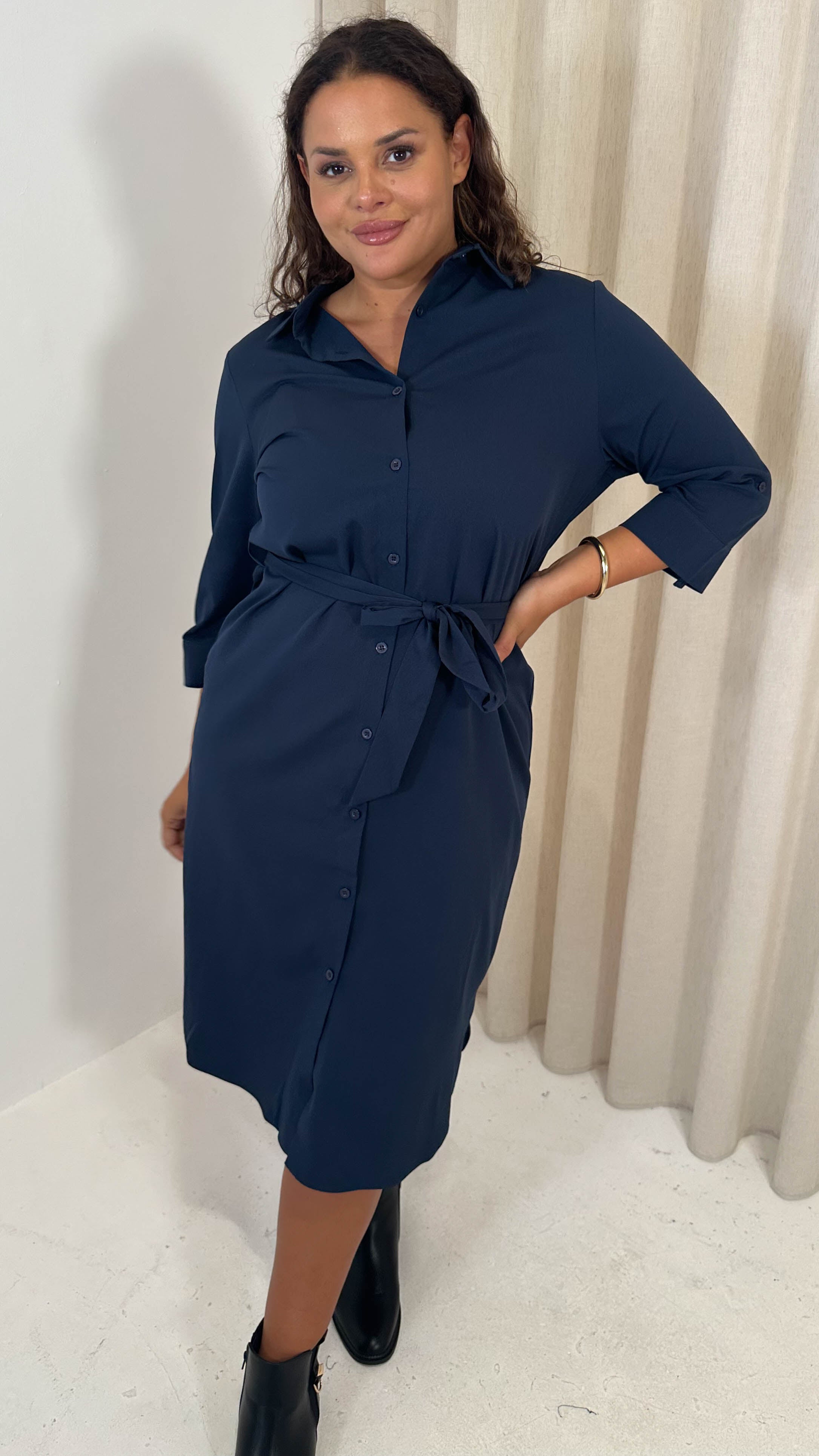 CurveWow Utility Shirt Dress Navy