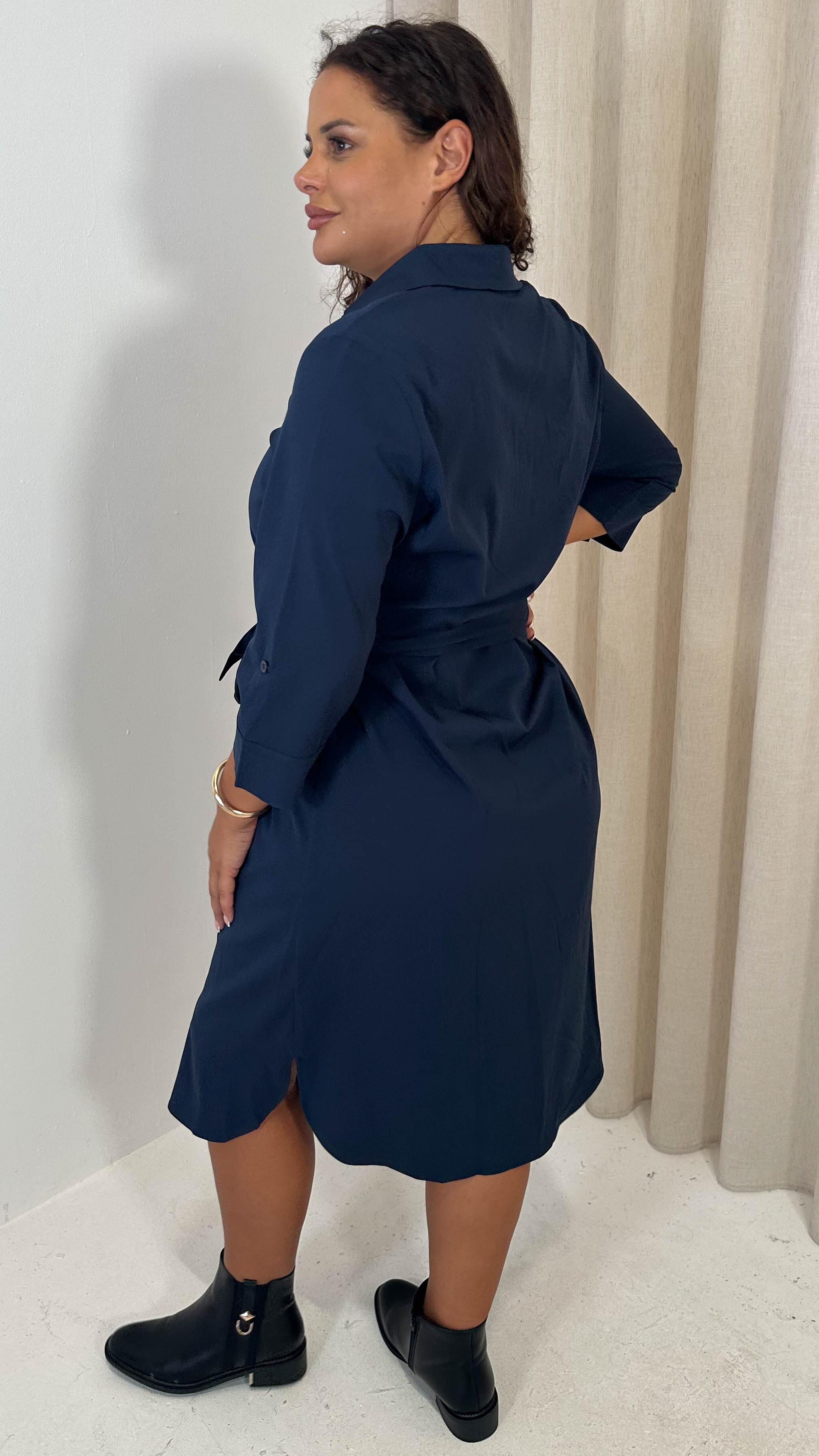 CurveWow Utility Shirt Dress Navy