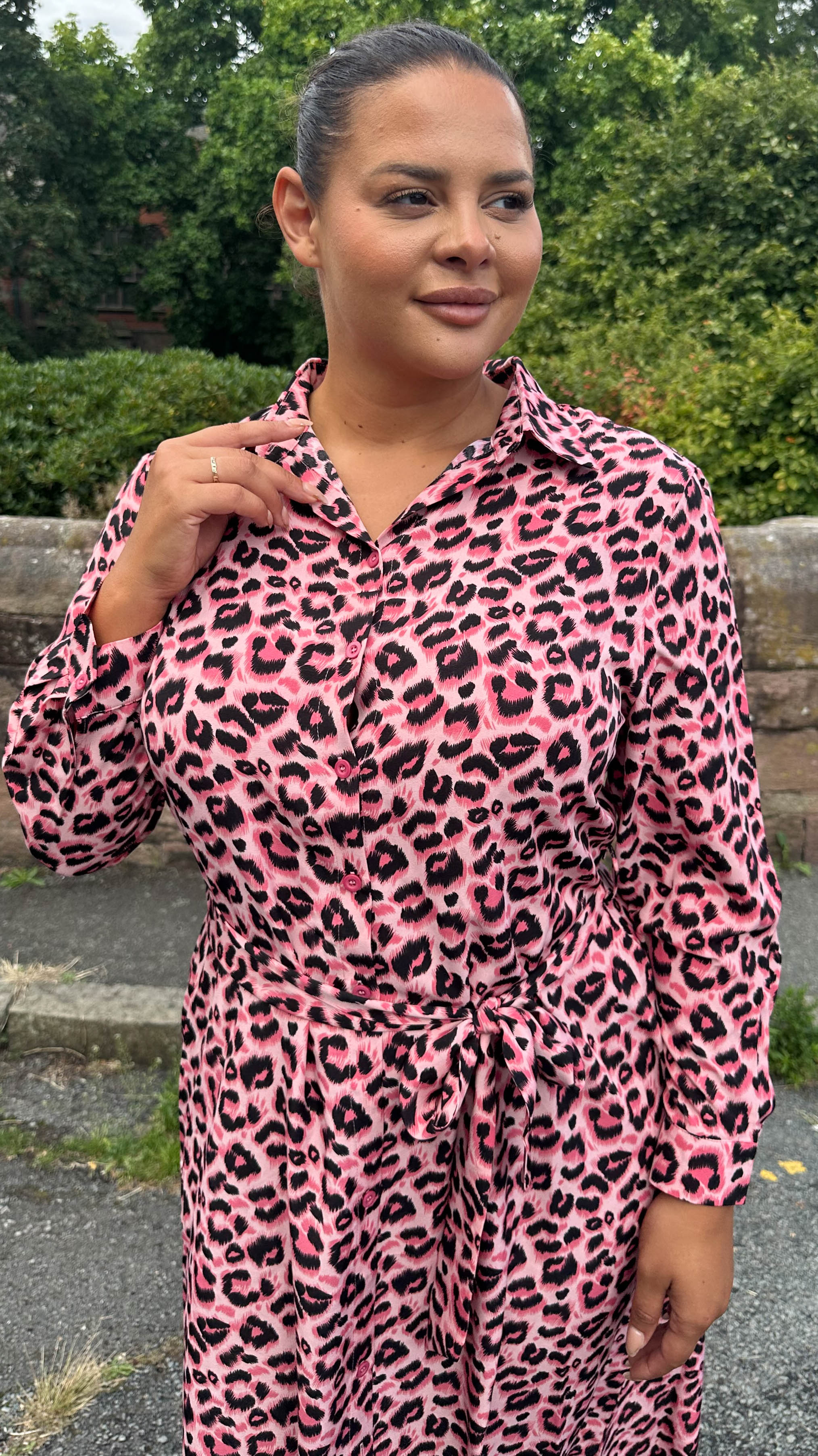 CurveWow Sash Tie Midi Shirt Dress Animal