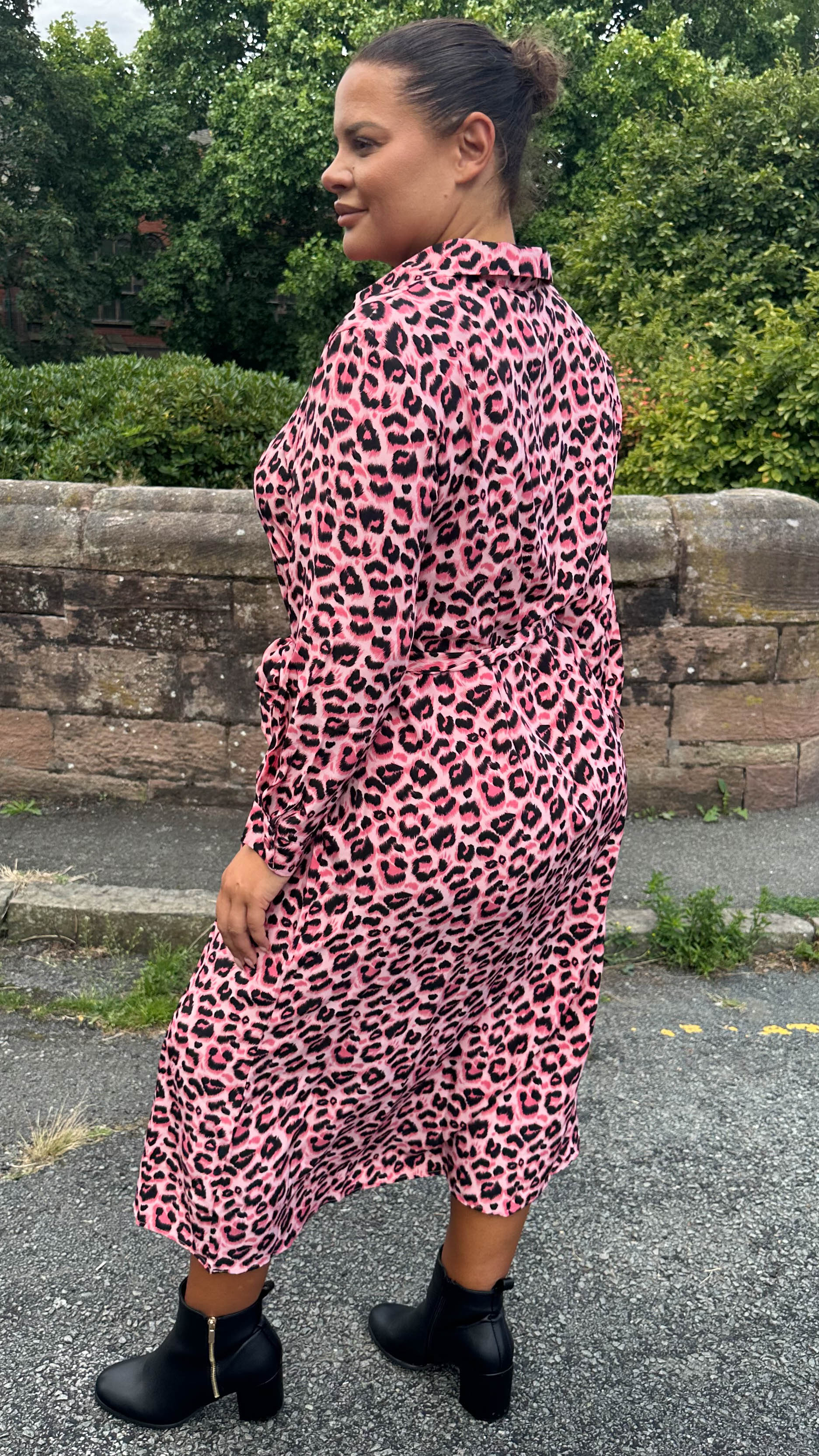 CurveWow Sash Tie Midi Shirt Dress Animal