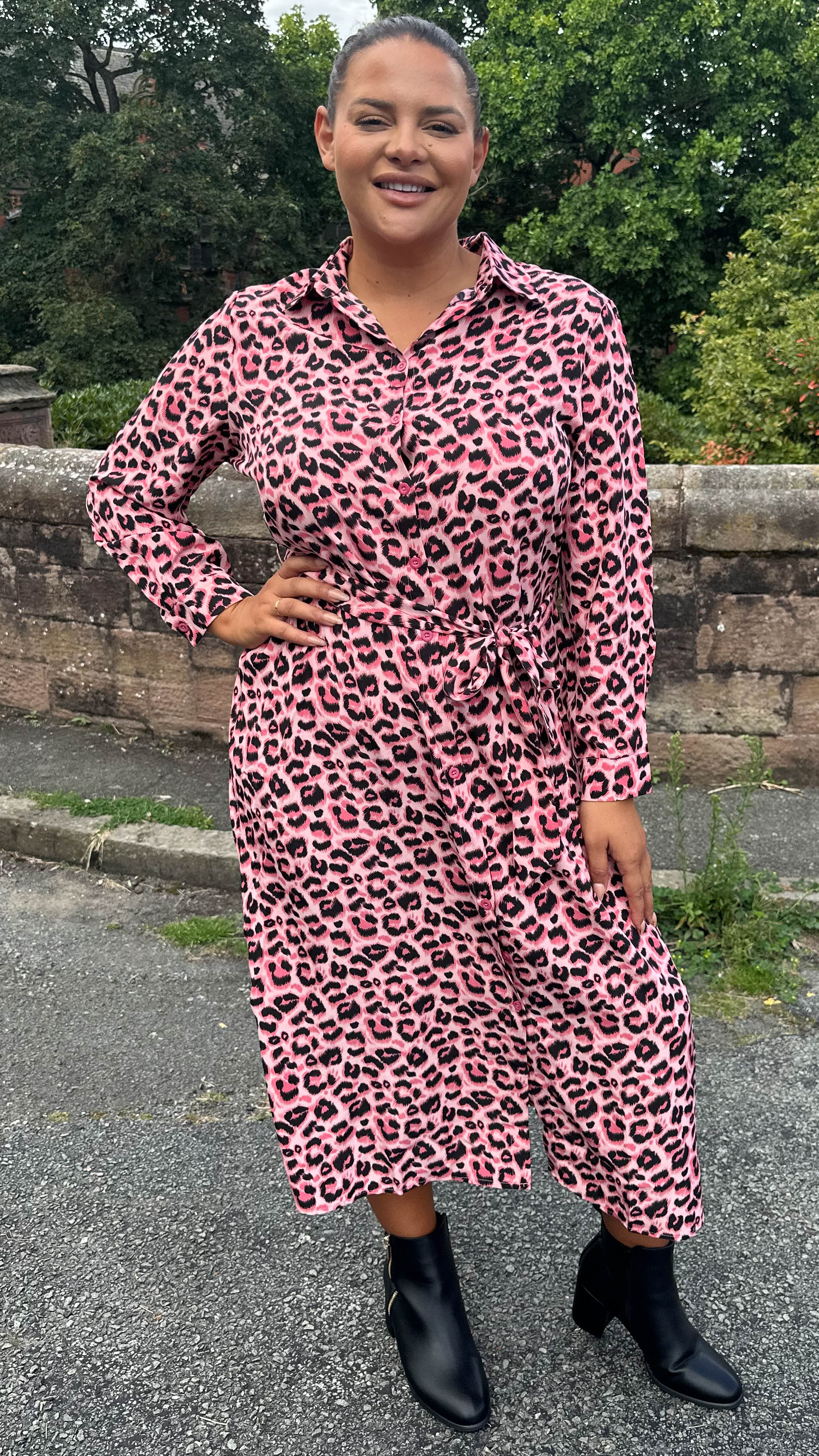 CurveWow Sash Tie Midi Shirt Dress Animal