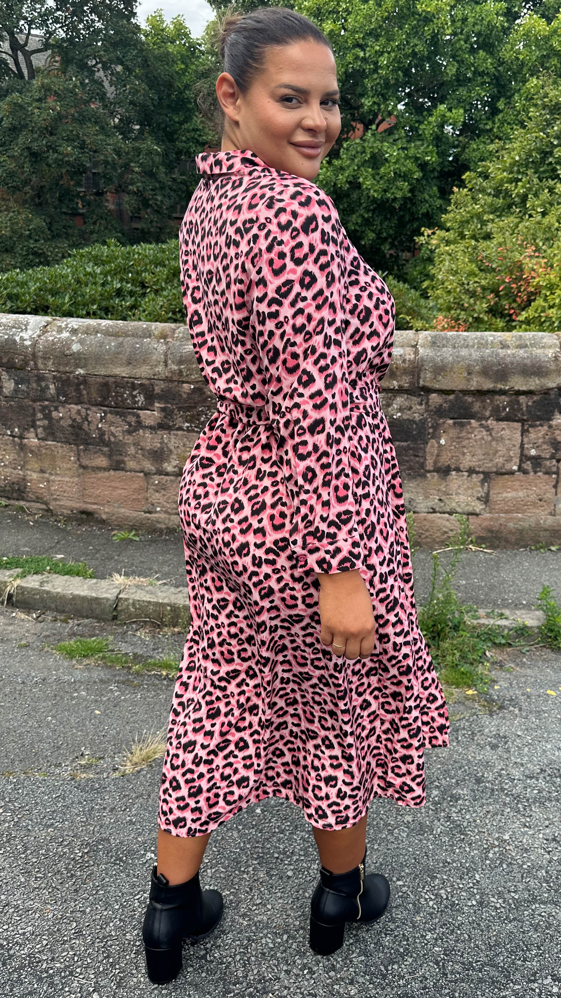 CurveWow Sash Tie Midi Shirt Dress Animal