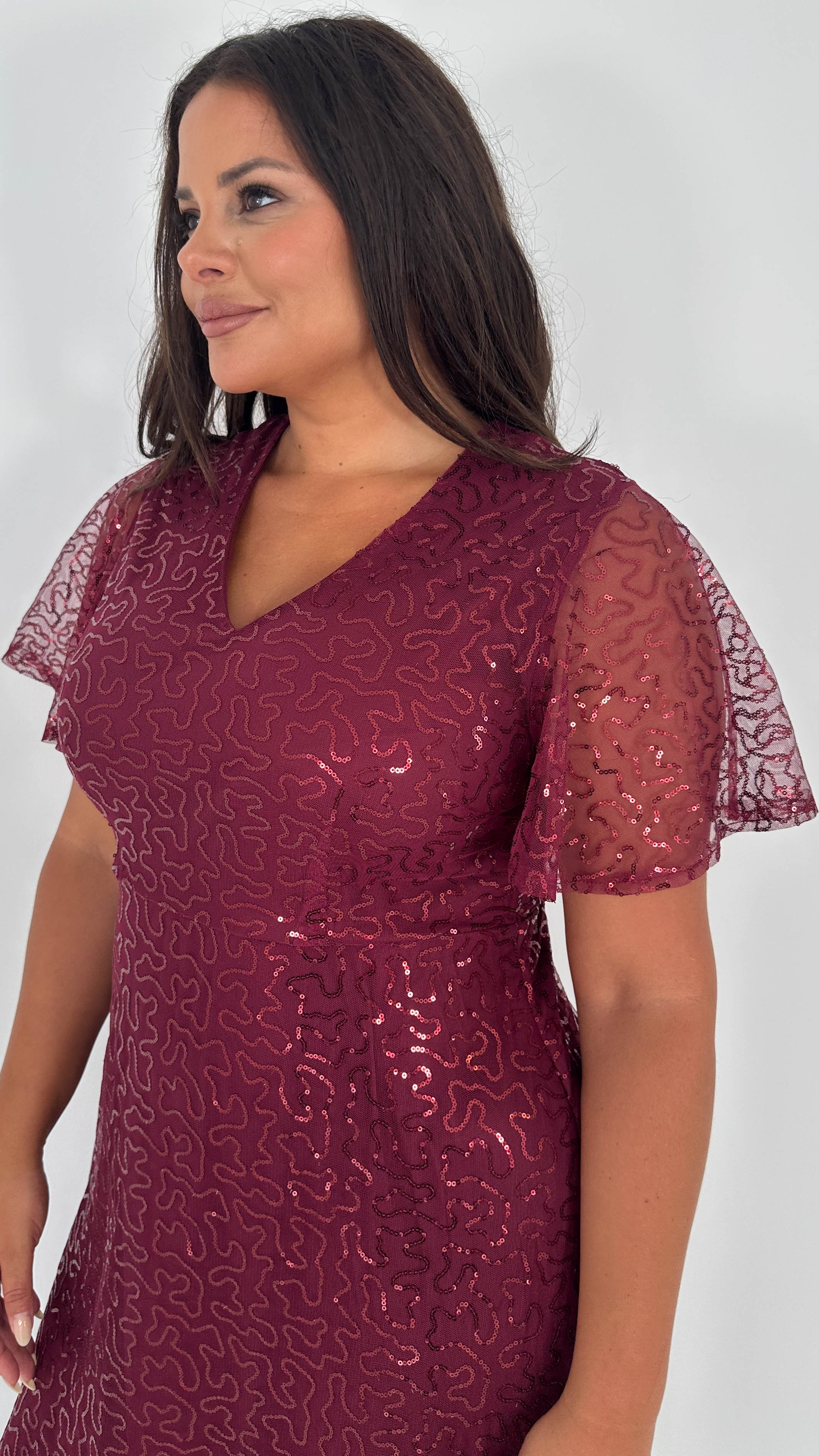 CurveWow Sequin Maxi Dress Wine