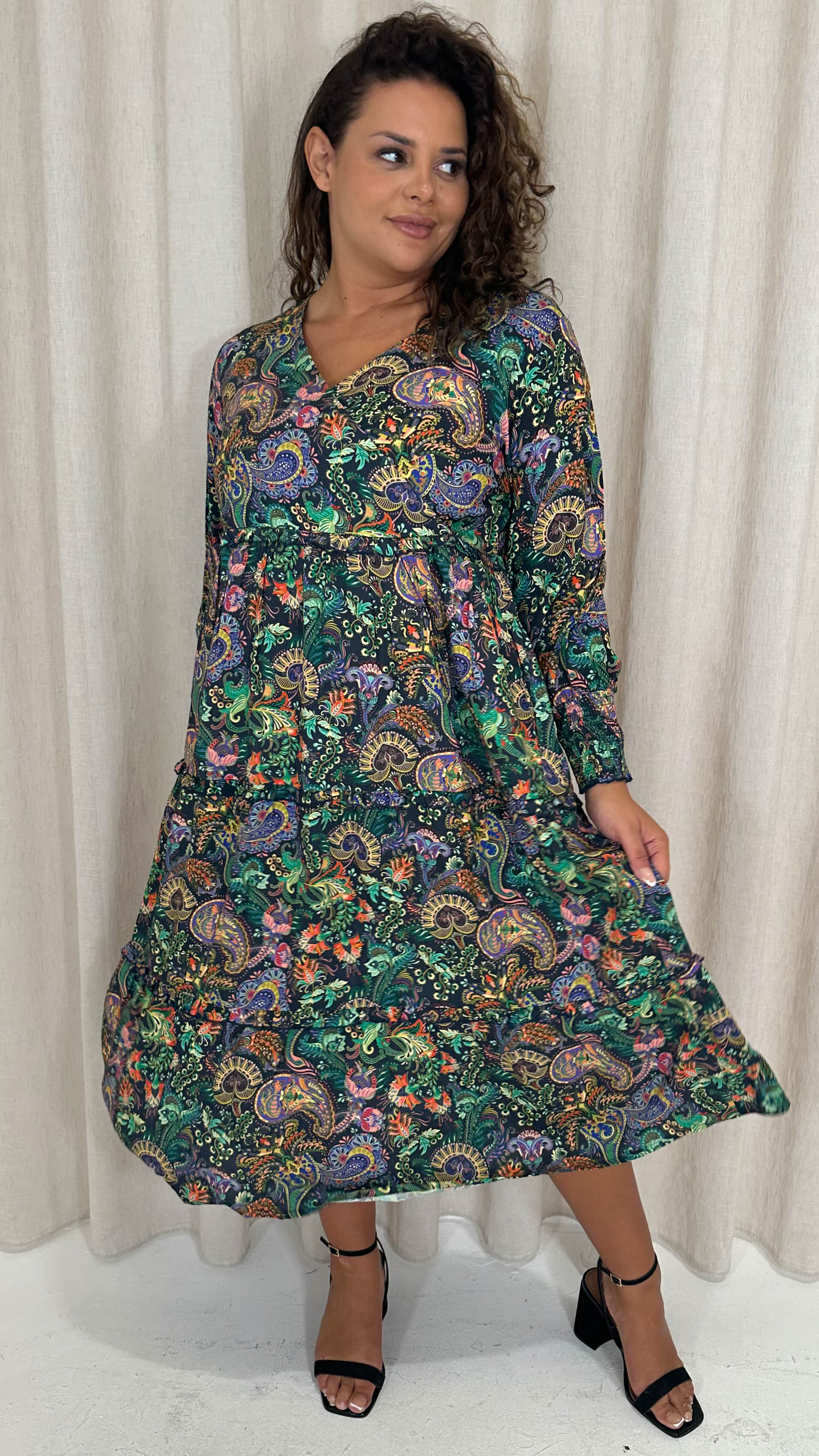 CurveWow Bohemian Maxi Dress Mixed Paisley Print