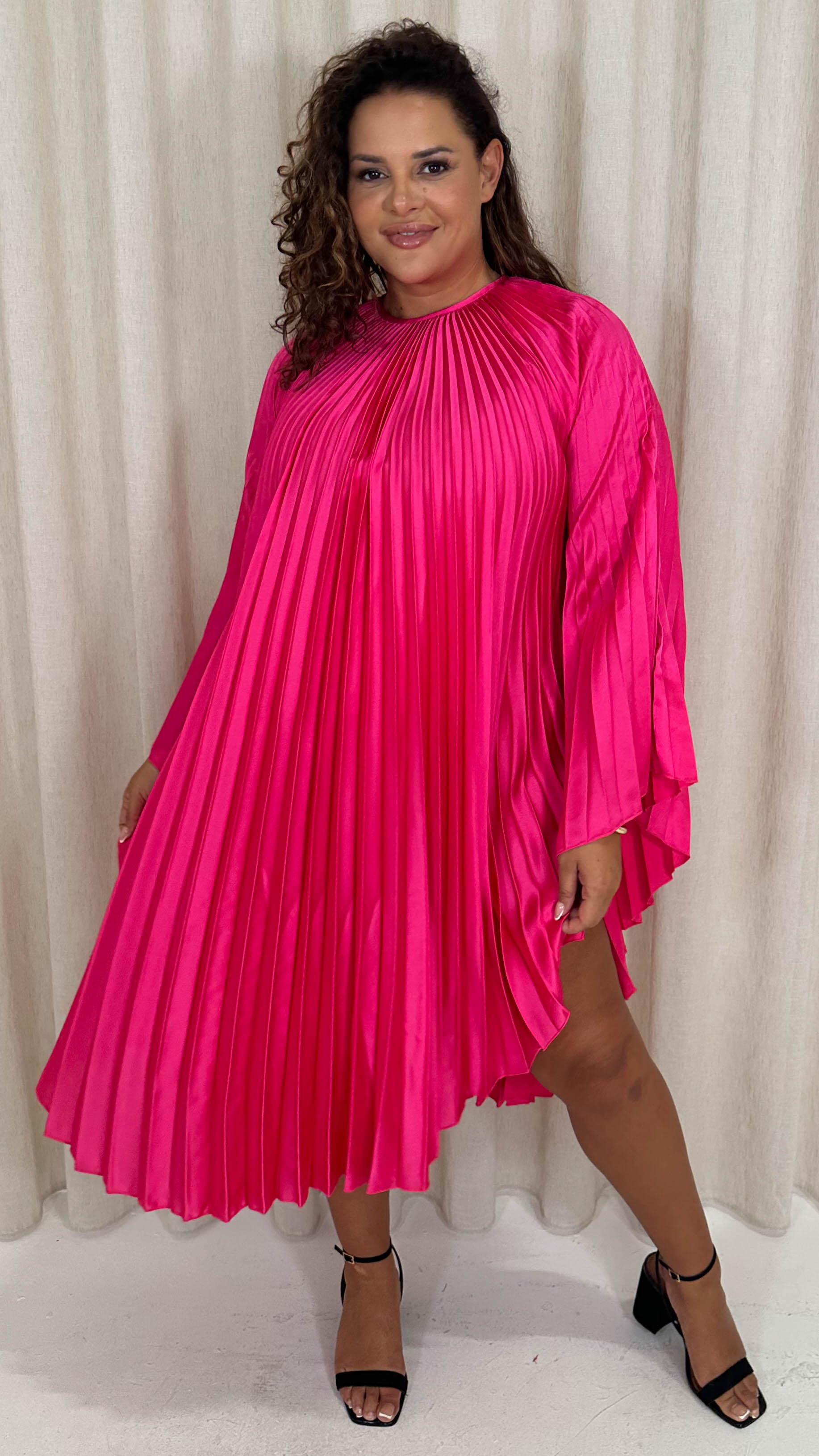 CurveWow Pleated Swing Dress Pink