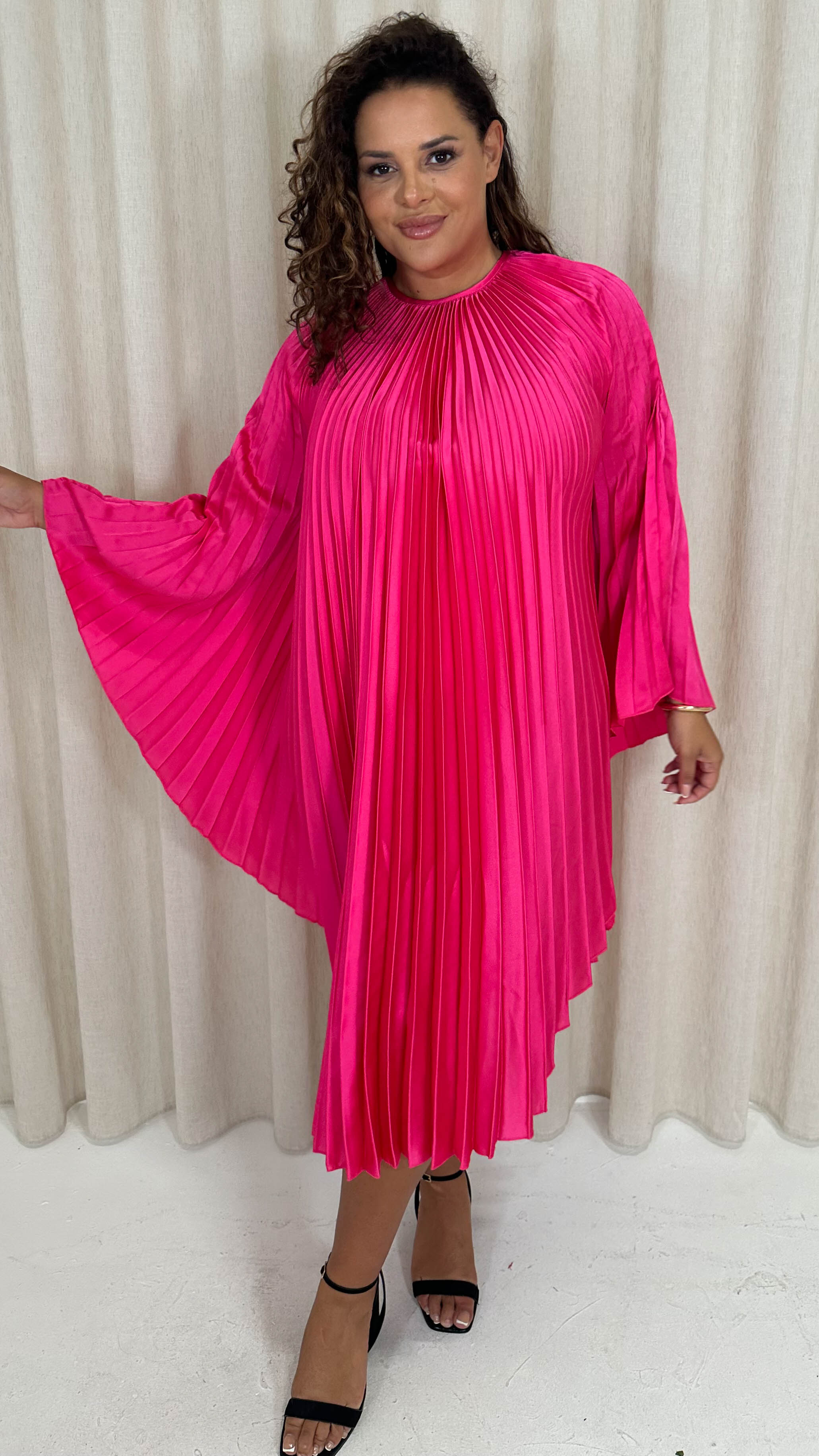 CurveWow Pleated Swing Dress Pink