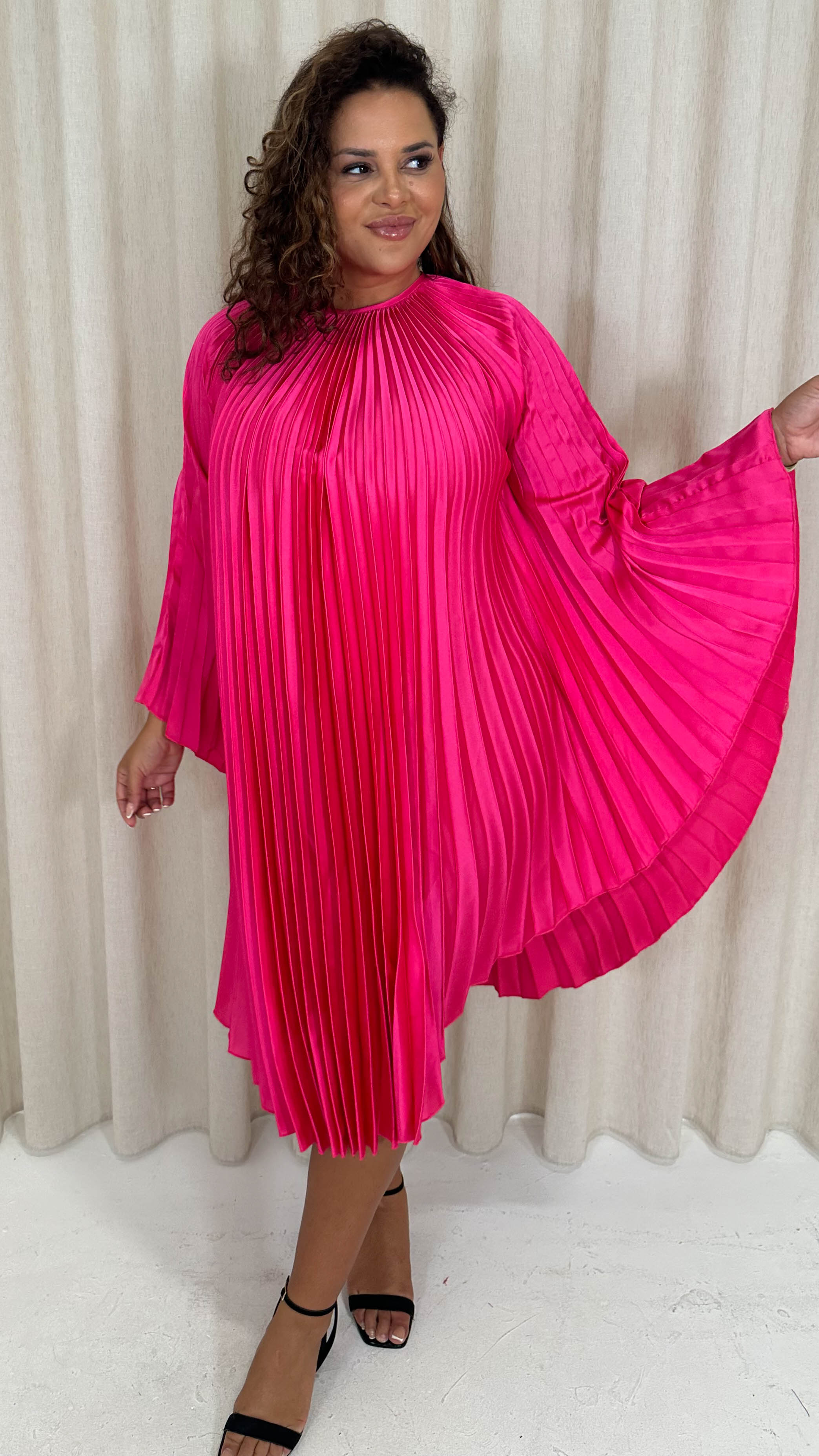 CurveWow Pleated Swing Dress Pink