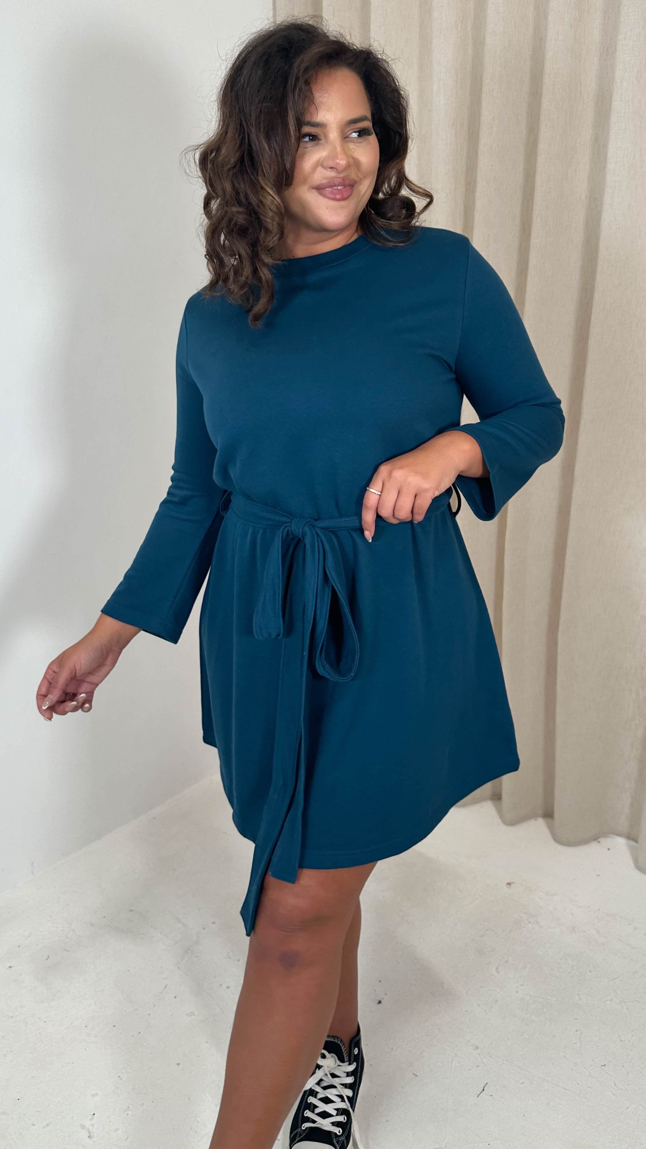 CurveWow Belted Swing Dress Dark Teal