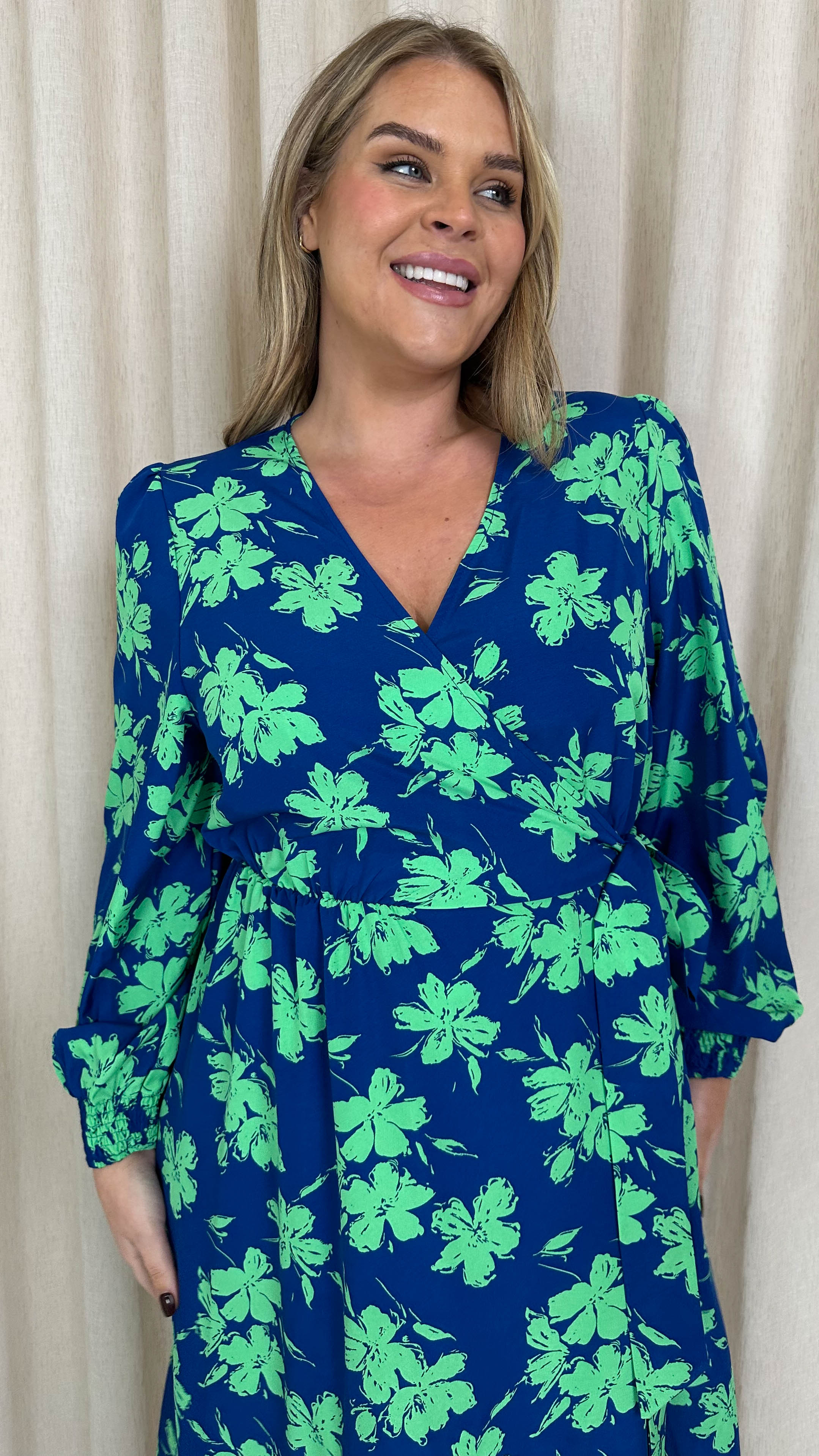 CurveWow Splice Wrap Midi Dress Blue