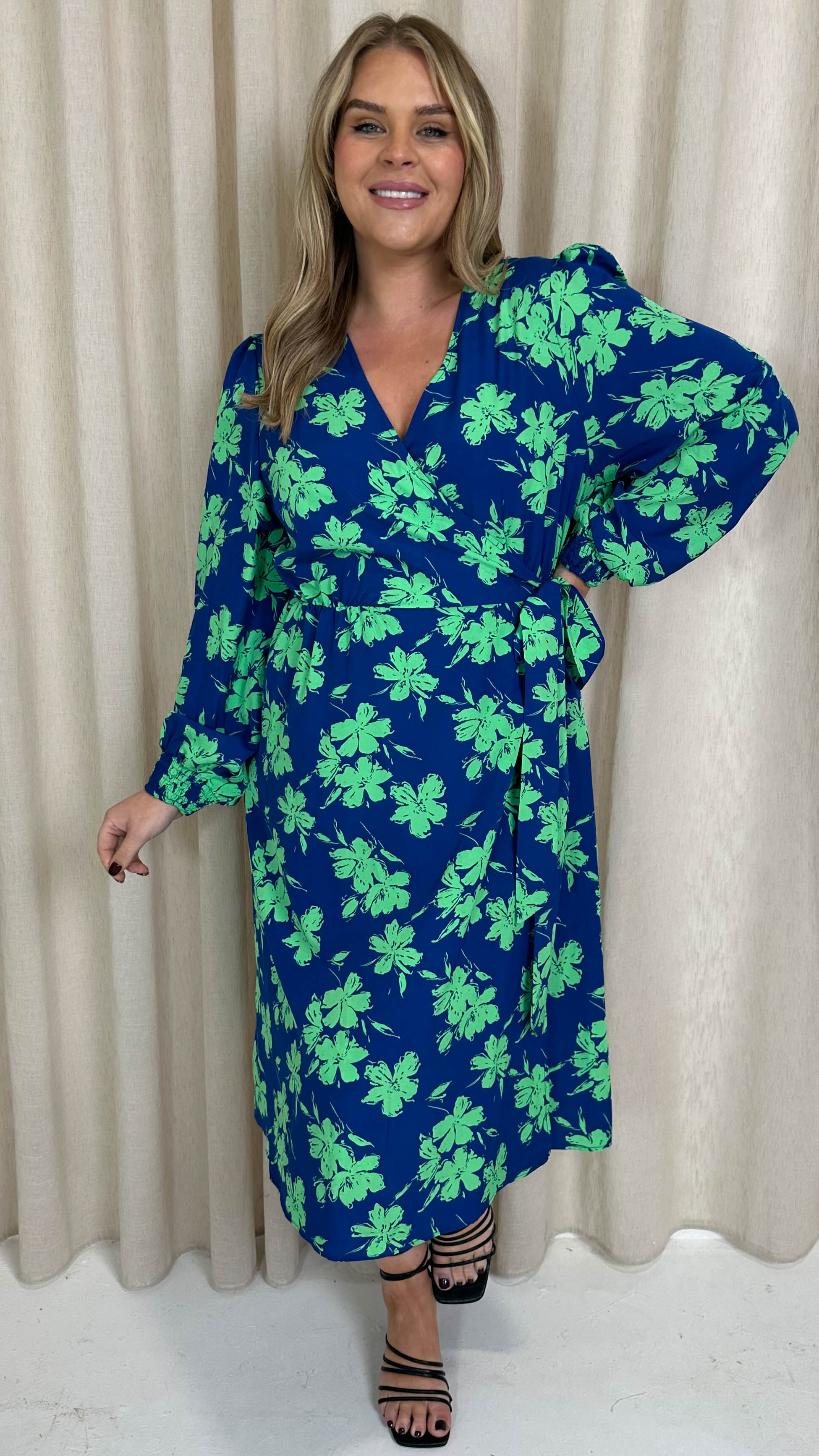 CurveWow Splice Wrap Midi Dress Blue