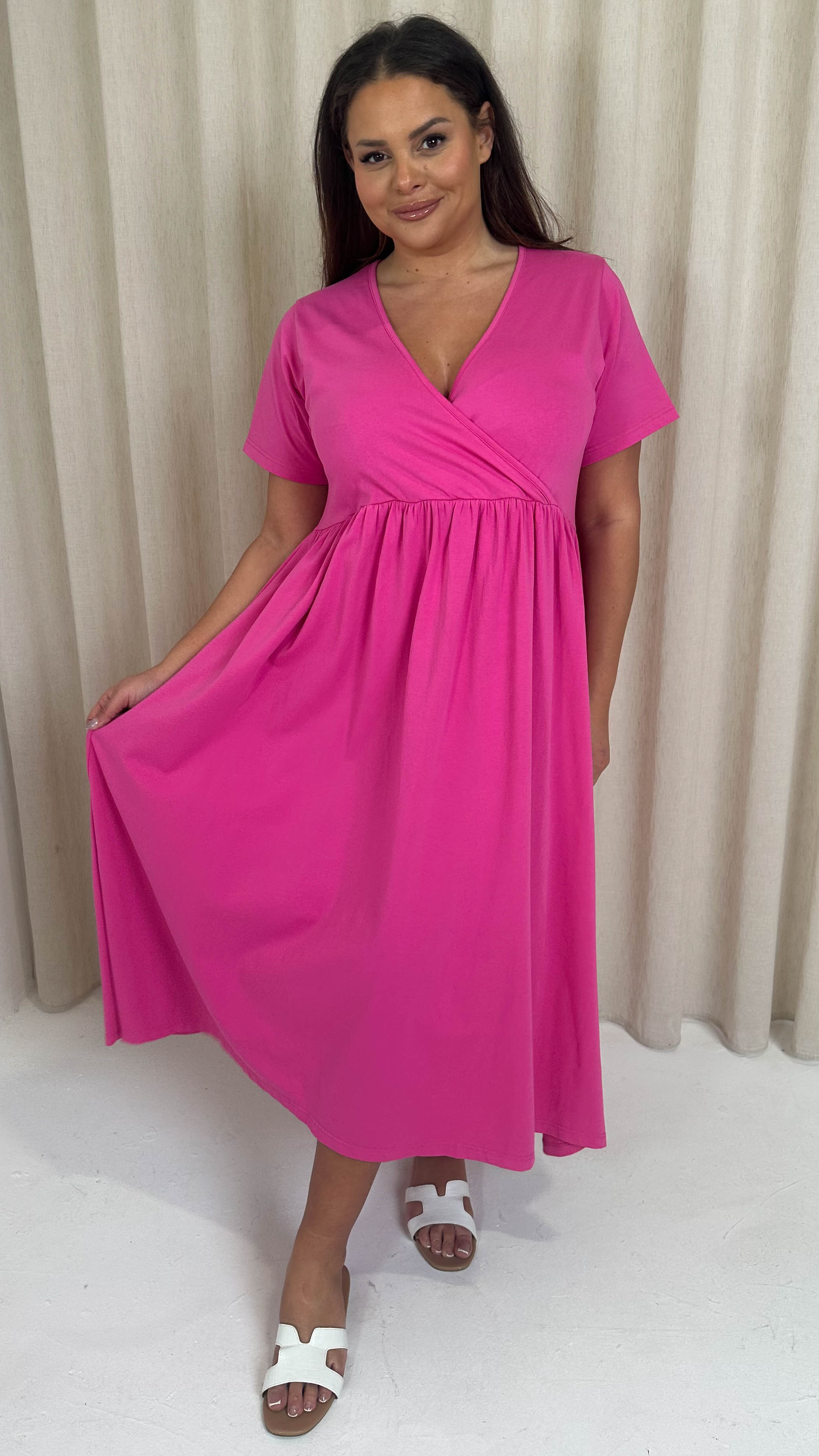 CurveWow Wrap Midi Dress Pink