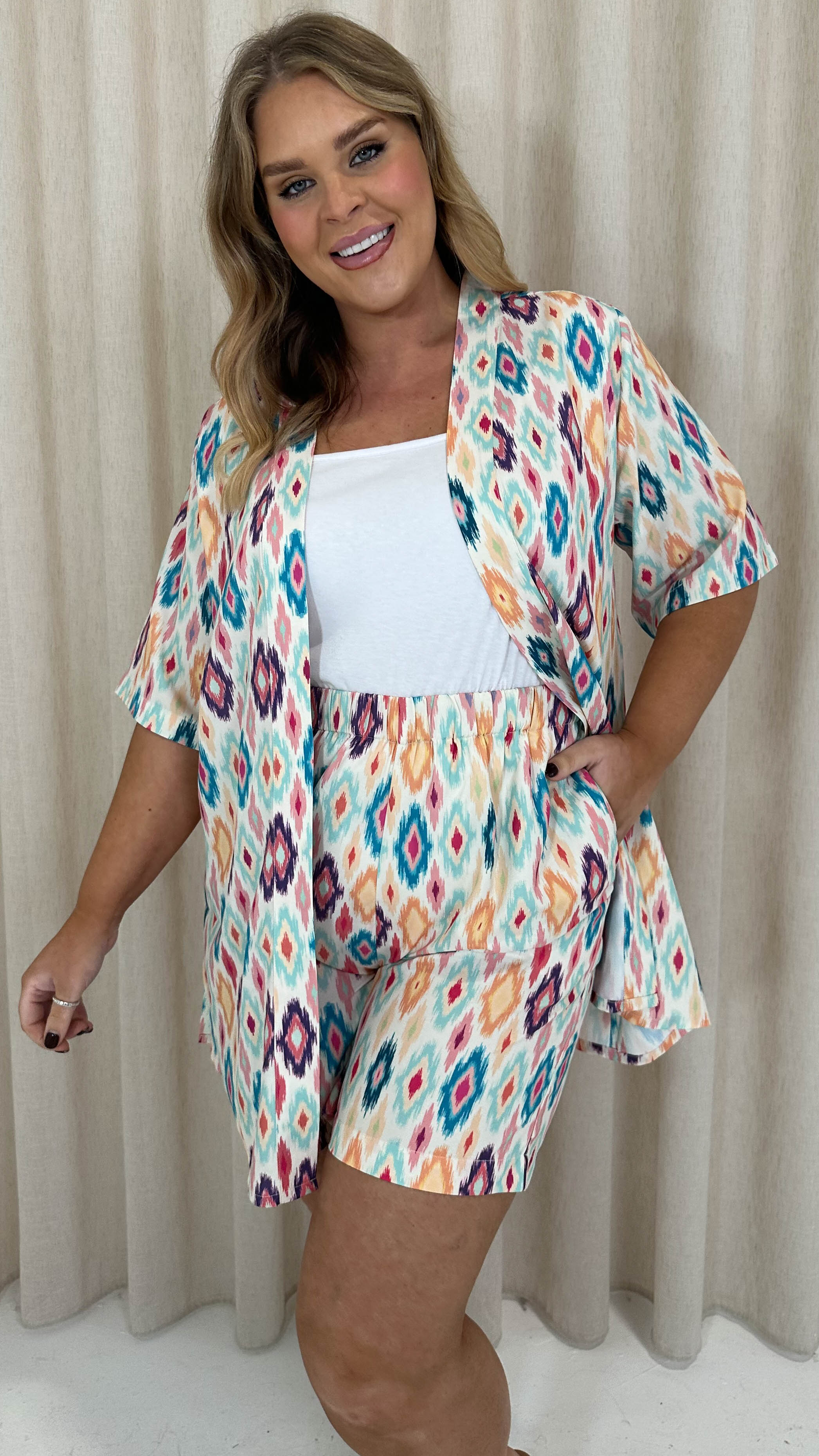 CurveWow Short Kimono Multi Diamond