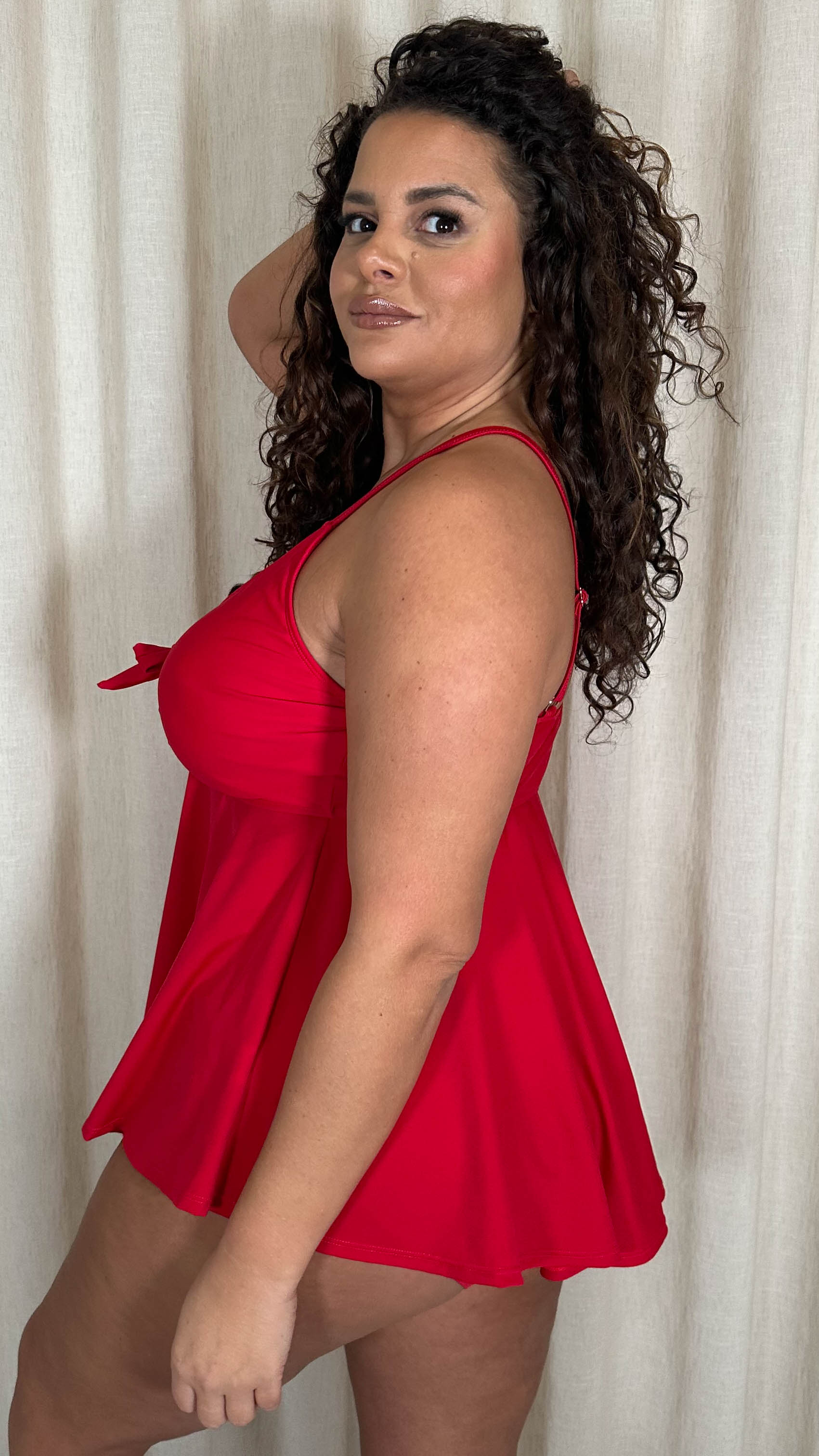 CurveWow Tie Tankini Top Red