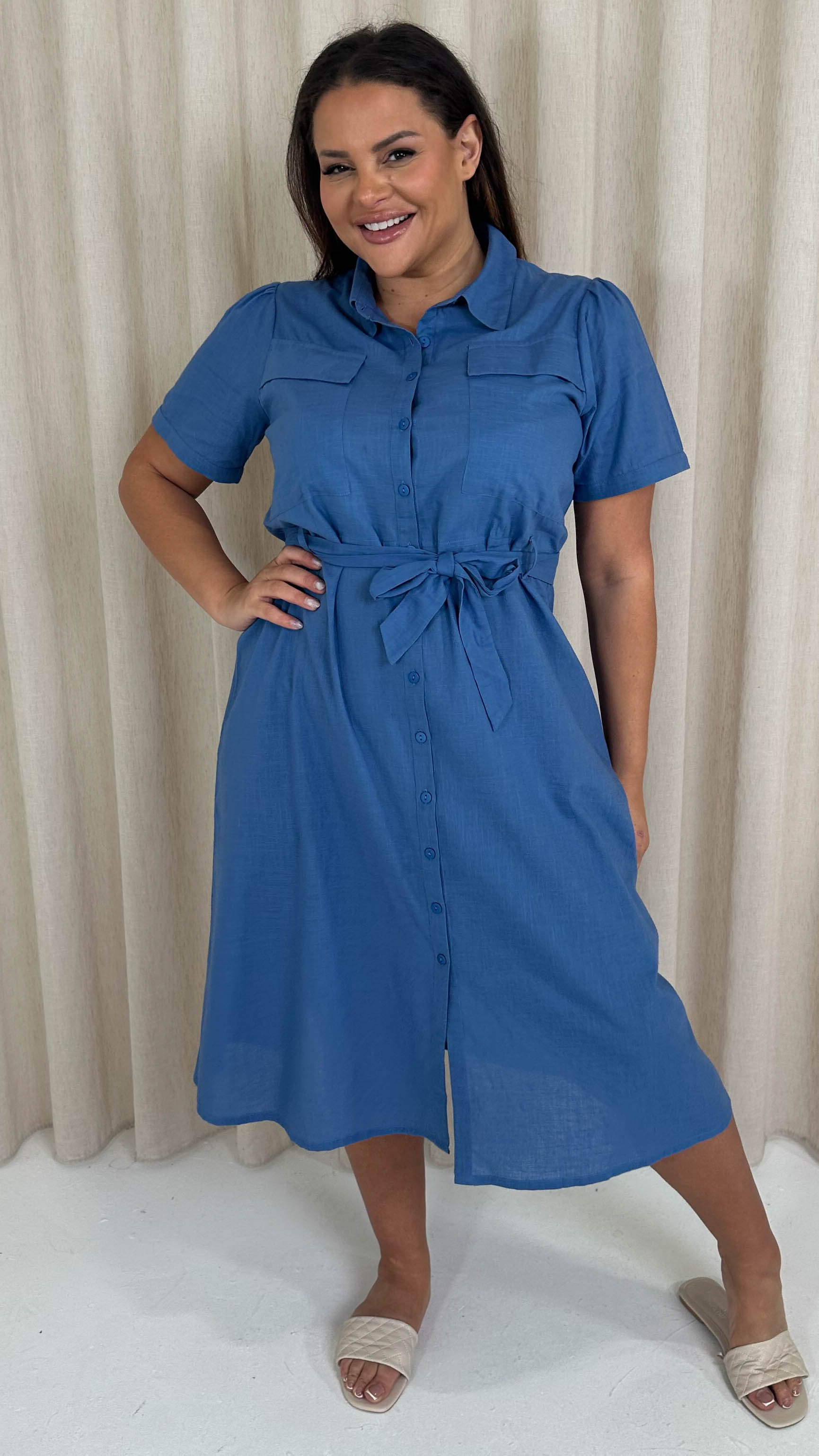 CurveWow SS Pocket Utility Dress Blue