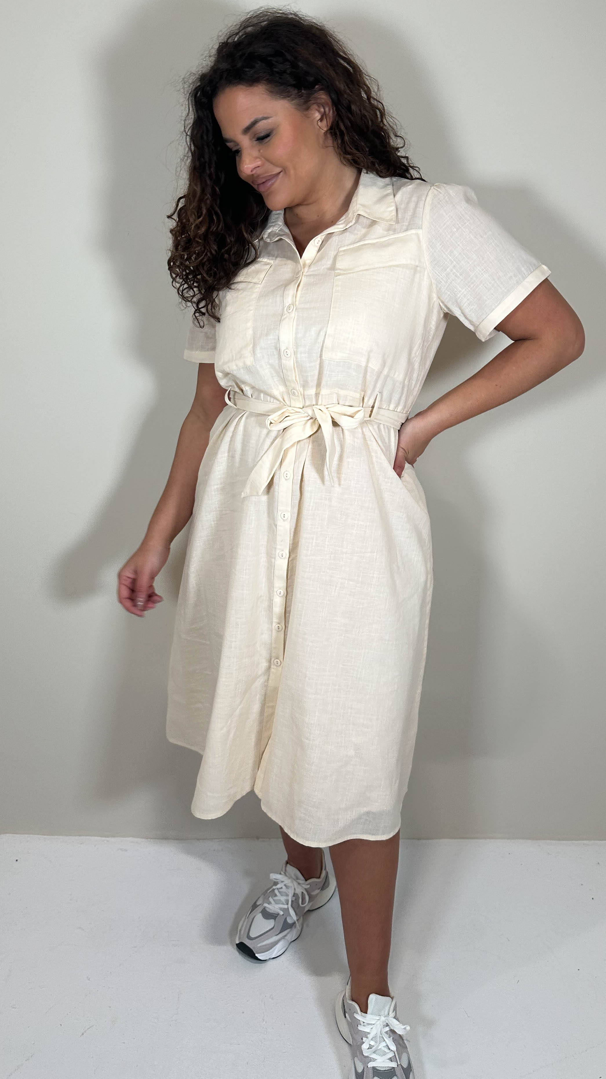 CurveWow SS Pocket Utility Dress Beige