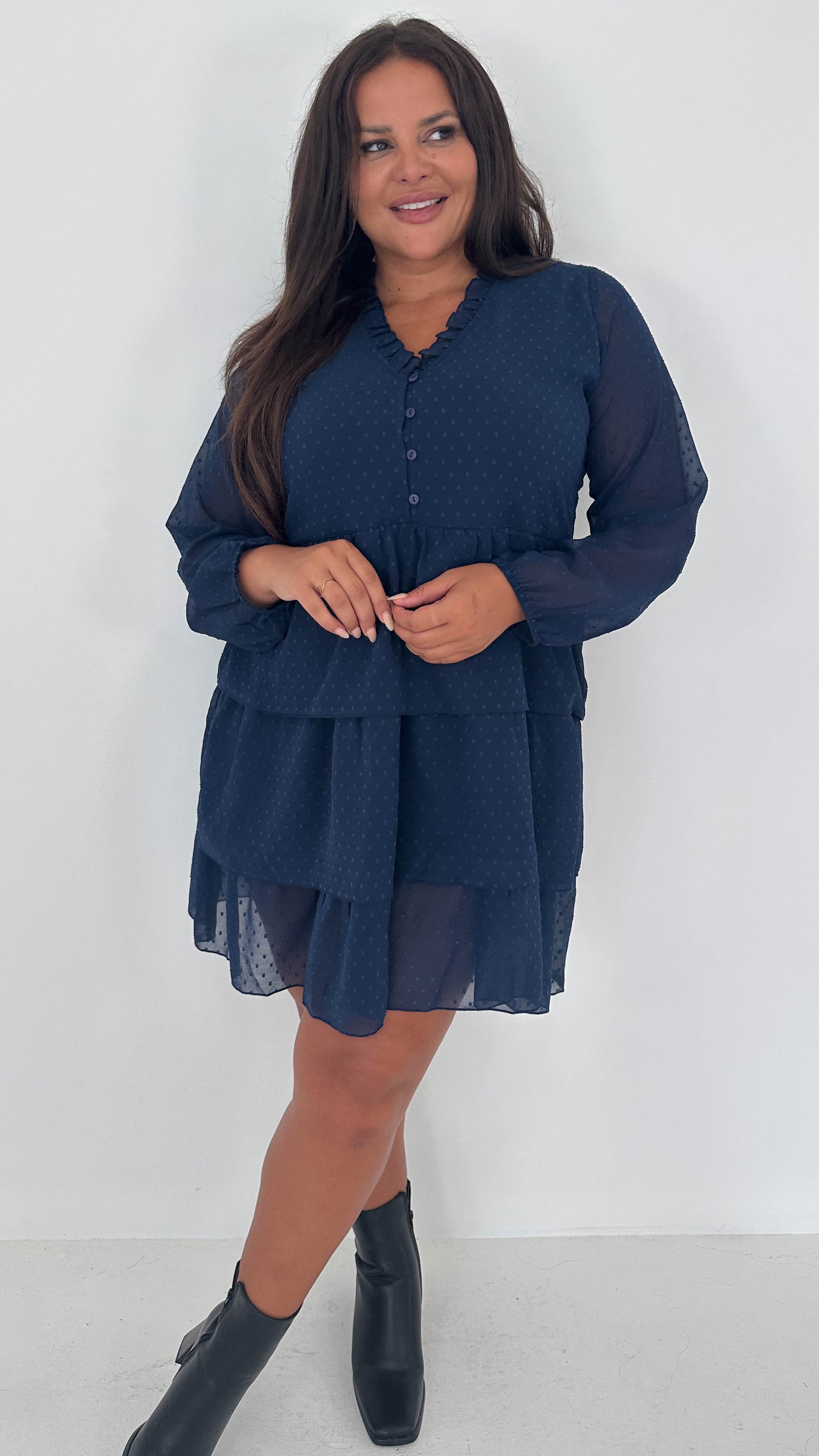 CurveWow Tiered Mini Dress Navy