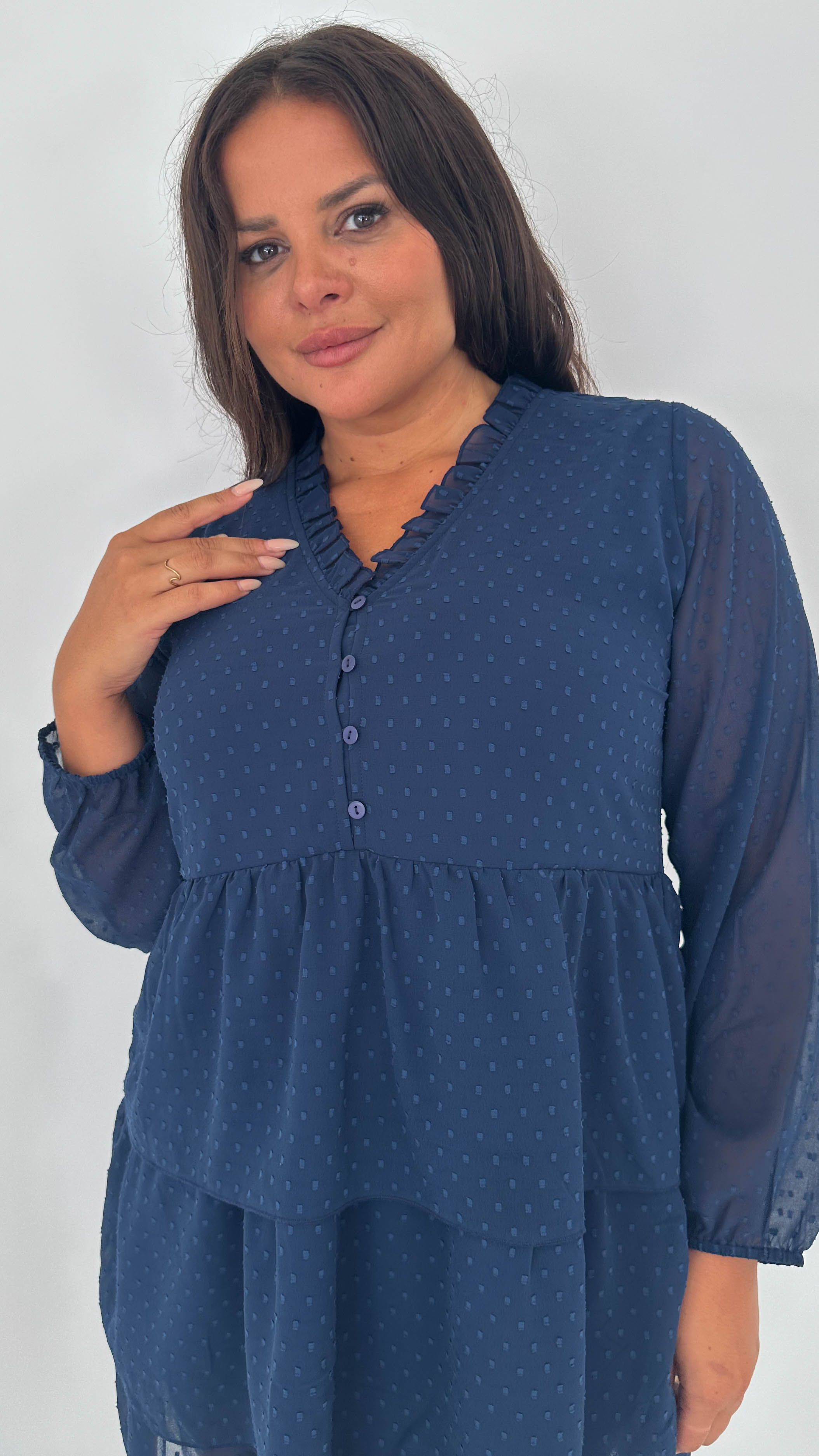 CurveWow Tiered Mini Dress Navy