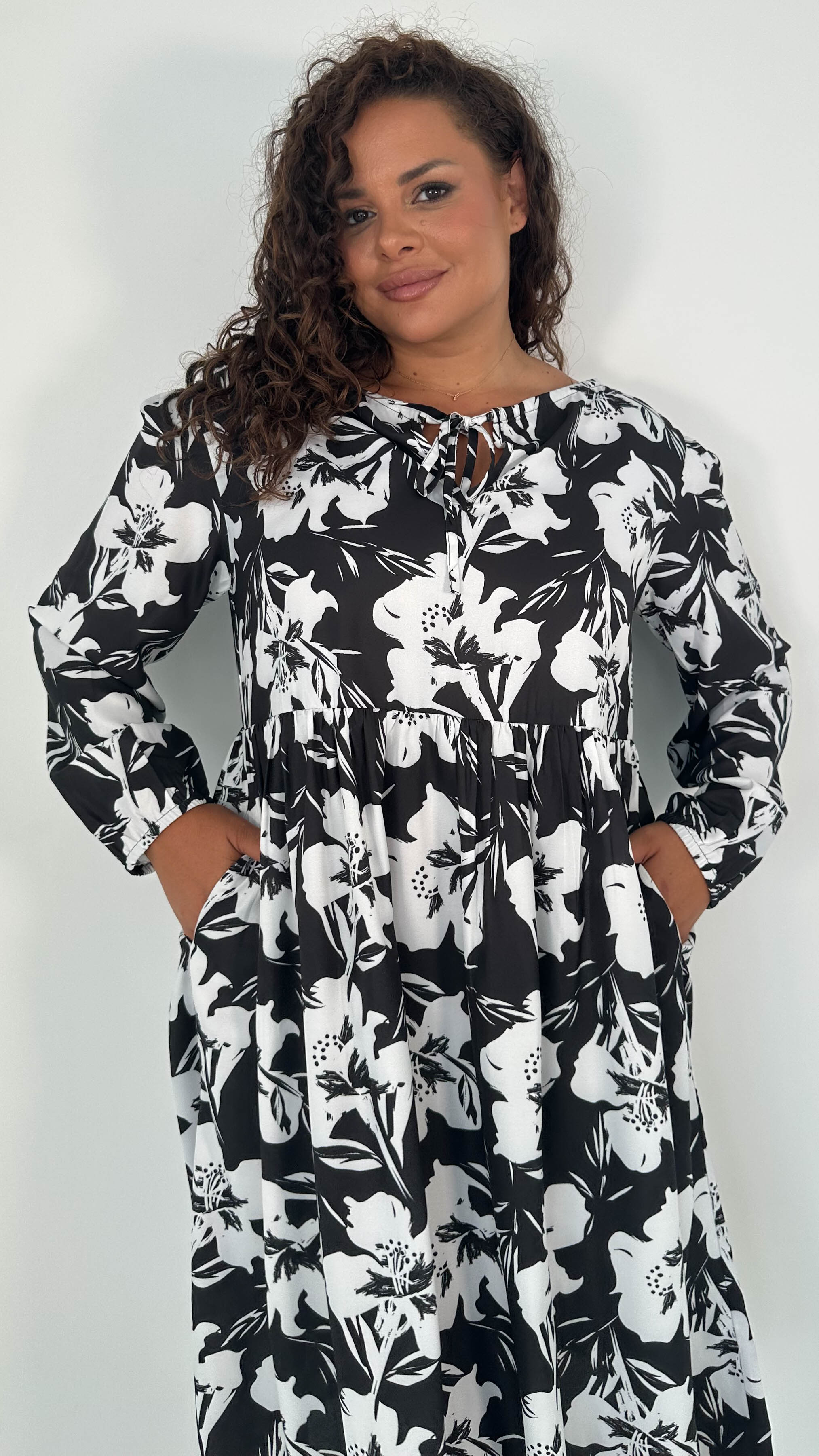 CurveWow Floral Tie Front Midi Dress