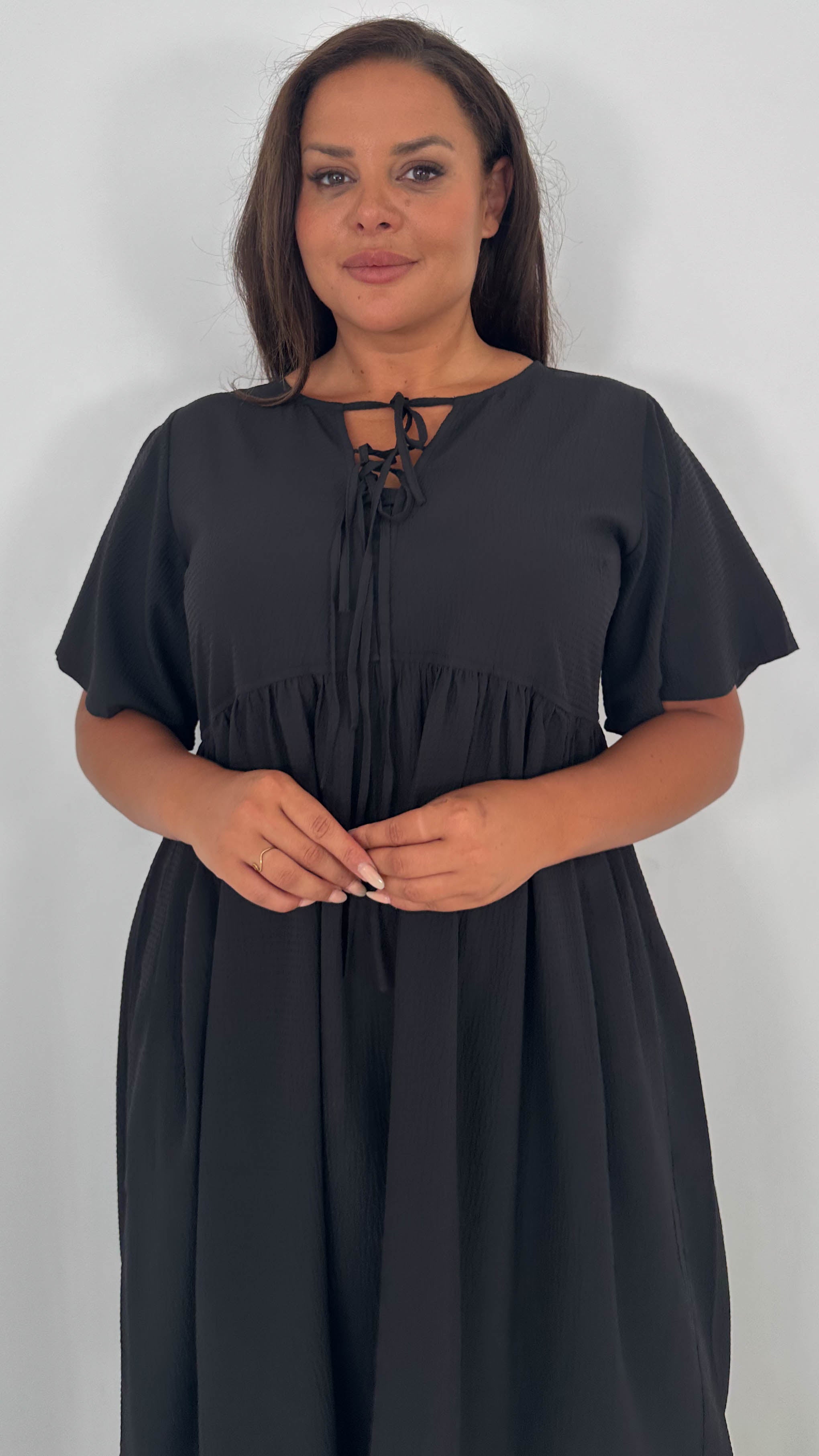 CurveWow Tied Bow Front Dress Black