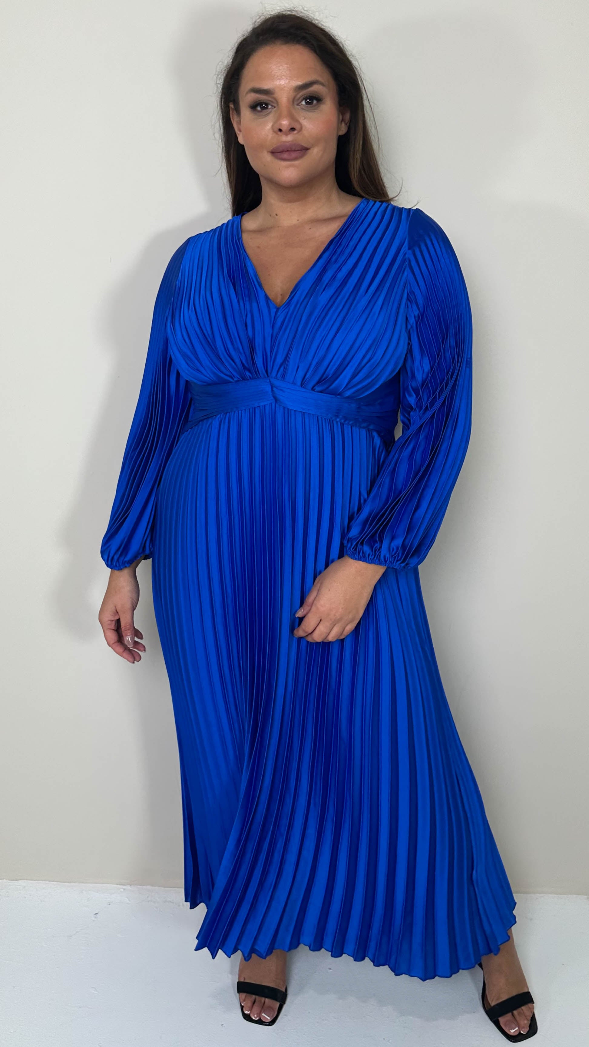 CurveWow Pleated Waisted Maxi Dress Cobalt Blue