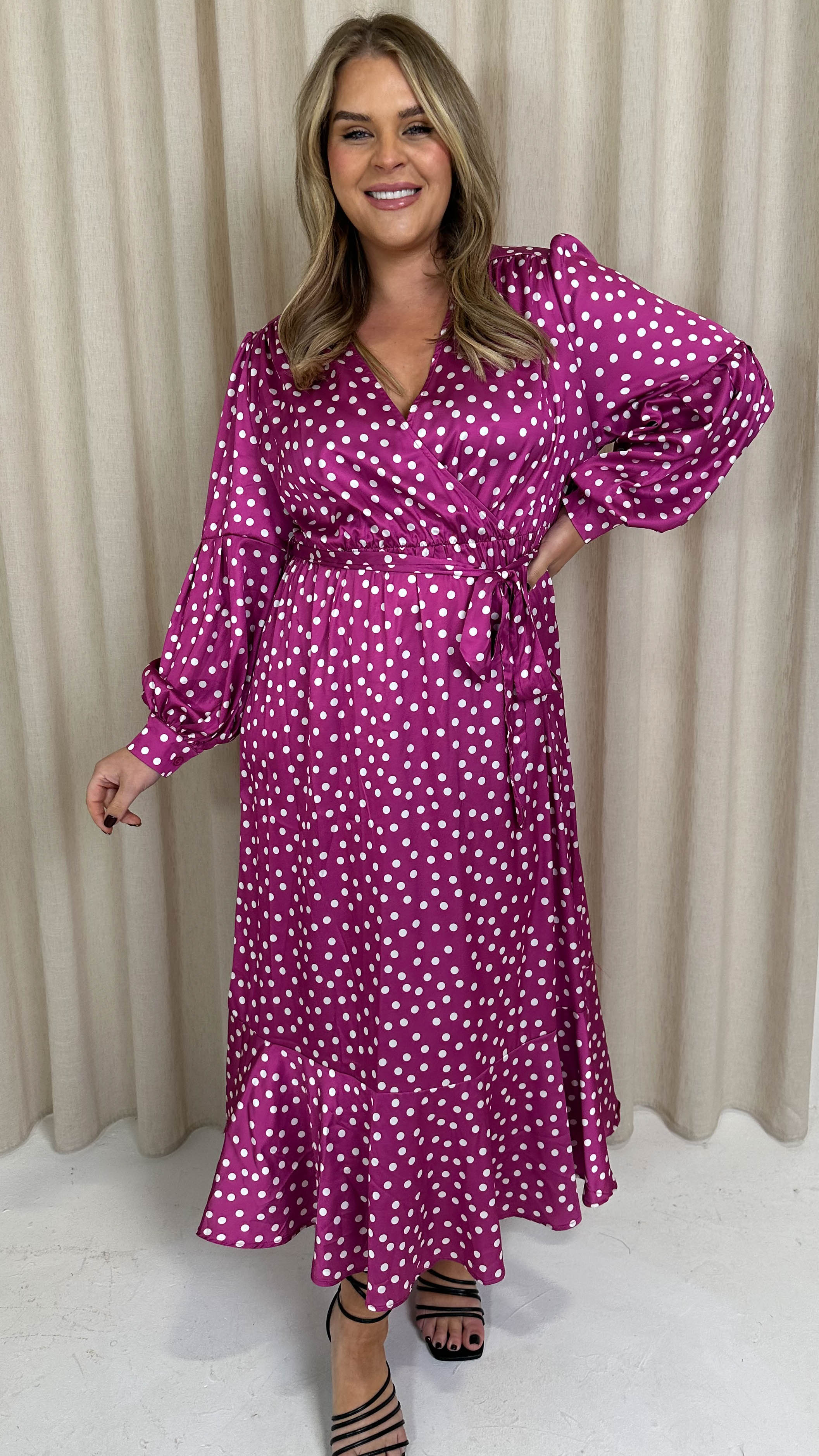 CurveWow Printed Wrap Dress Magenta Spot