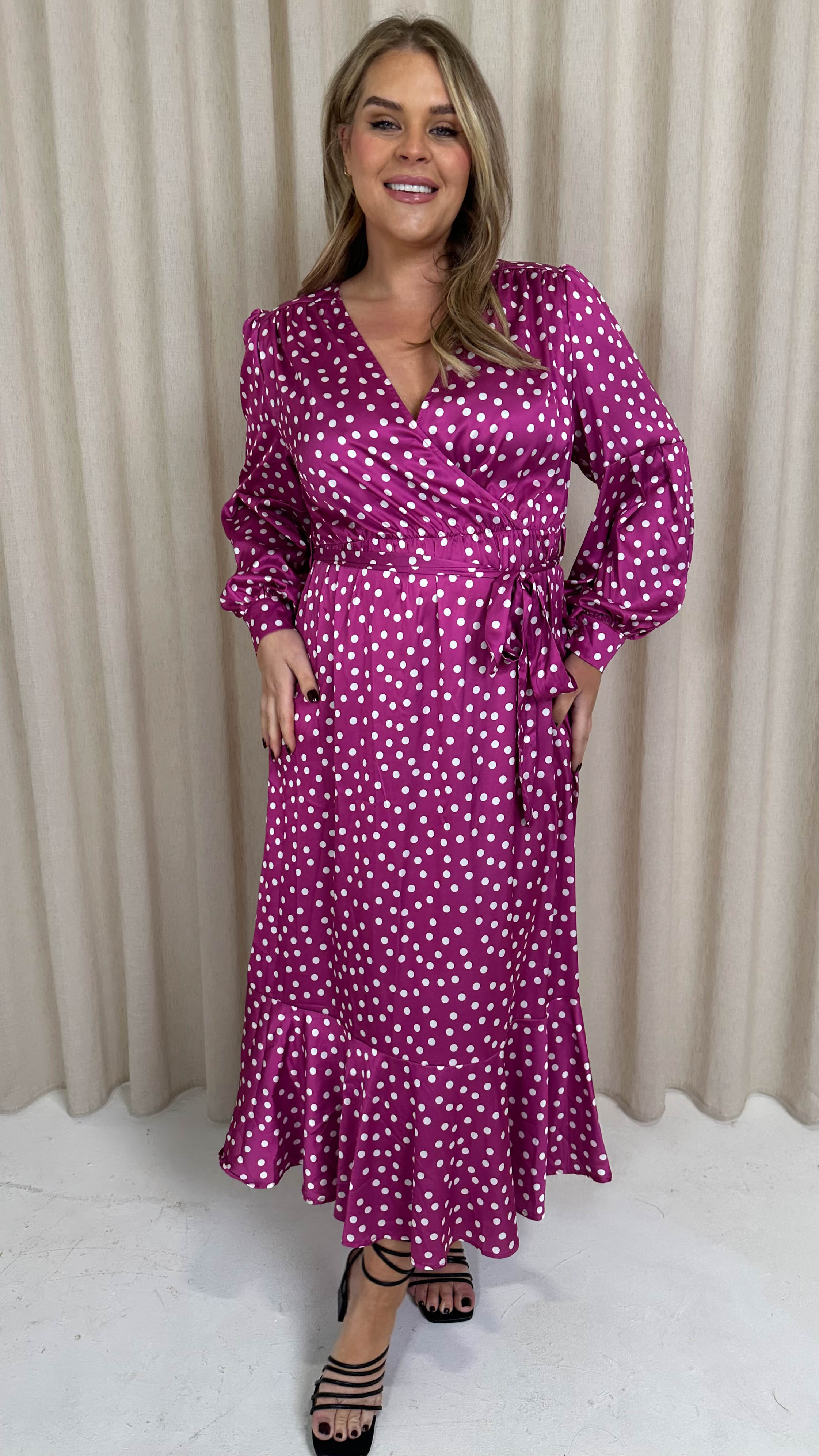 CurveWow Printed Wrap Dress Magenta Spot