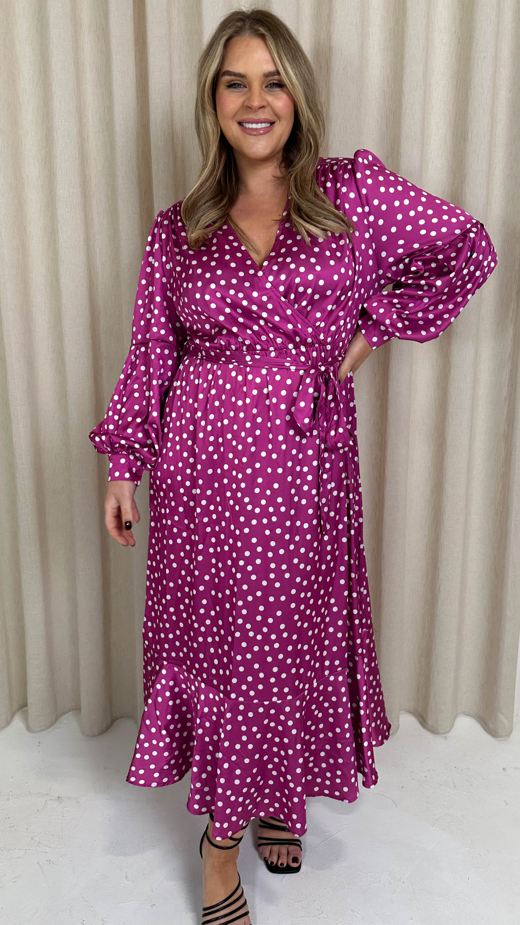 CurveWow Printed Wrap Dress Magenta Spot