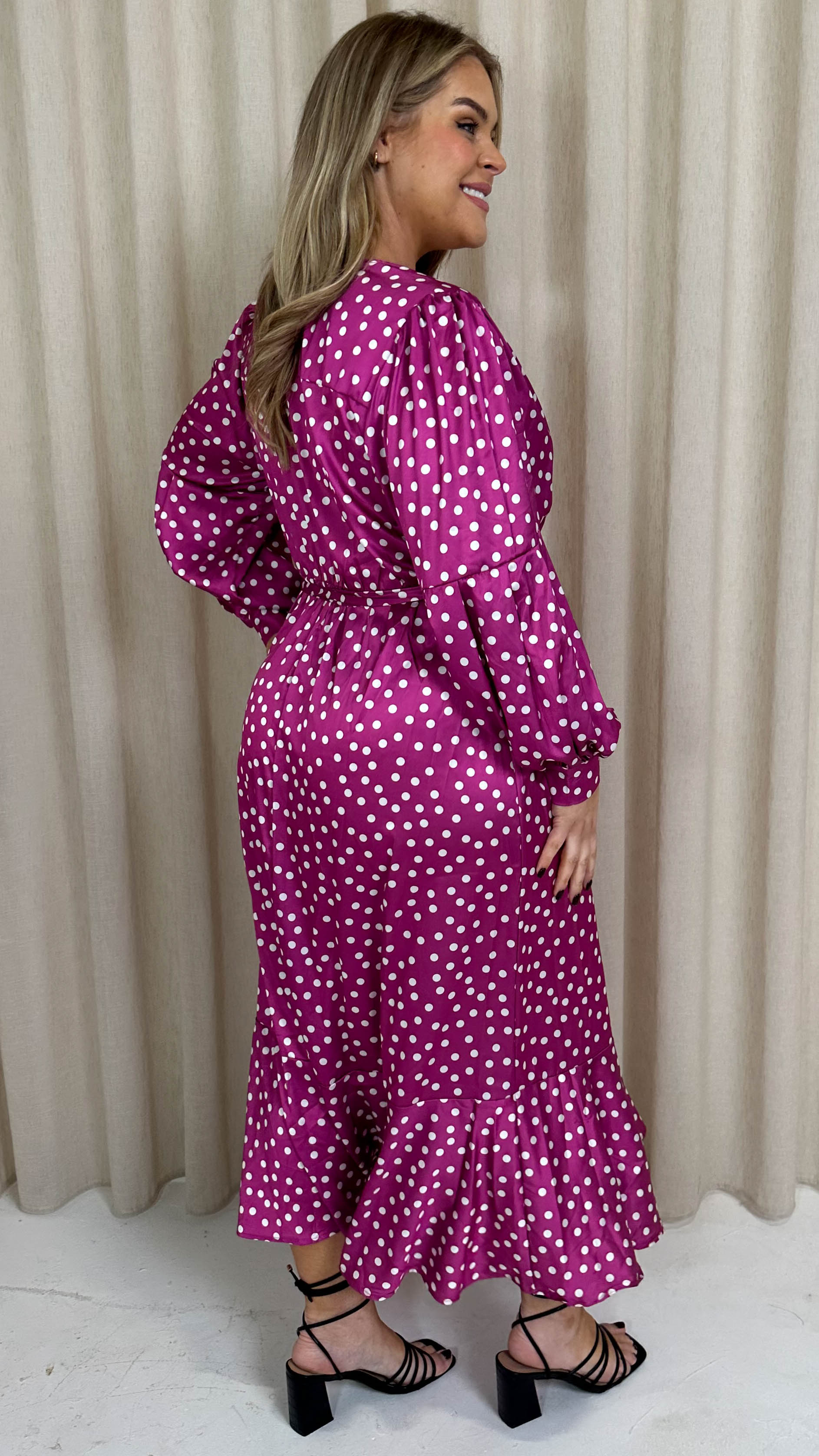 CurveWow Printed Wrap Dress Magenta Spot