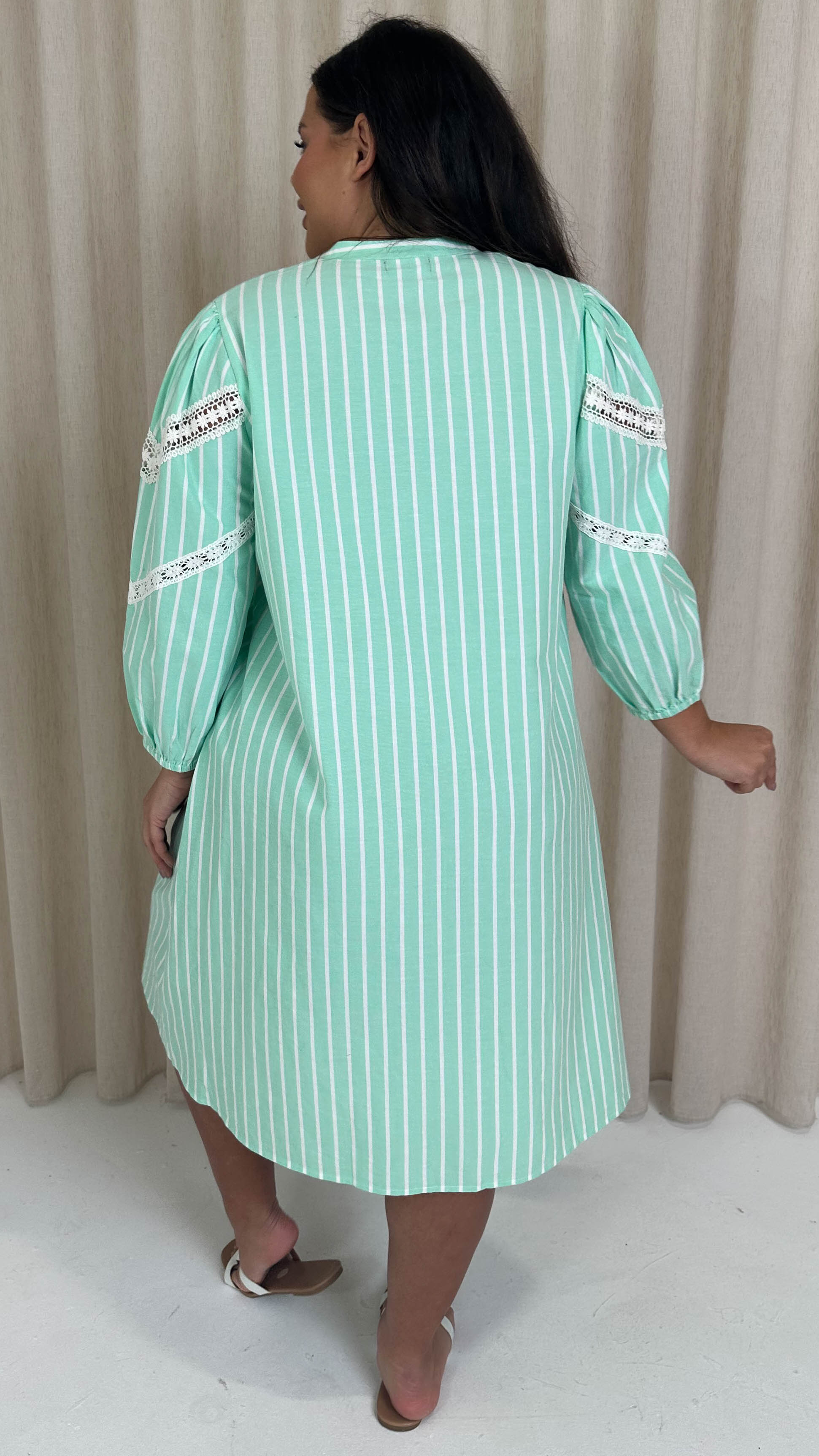 CurveWow Striped Shirt Dress Green Stripe
