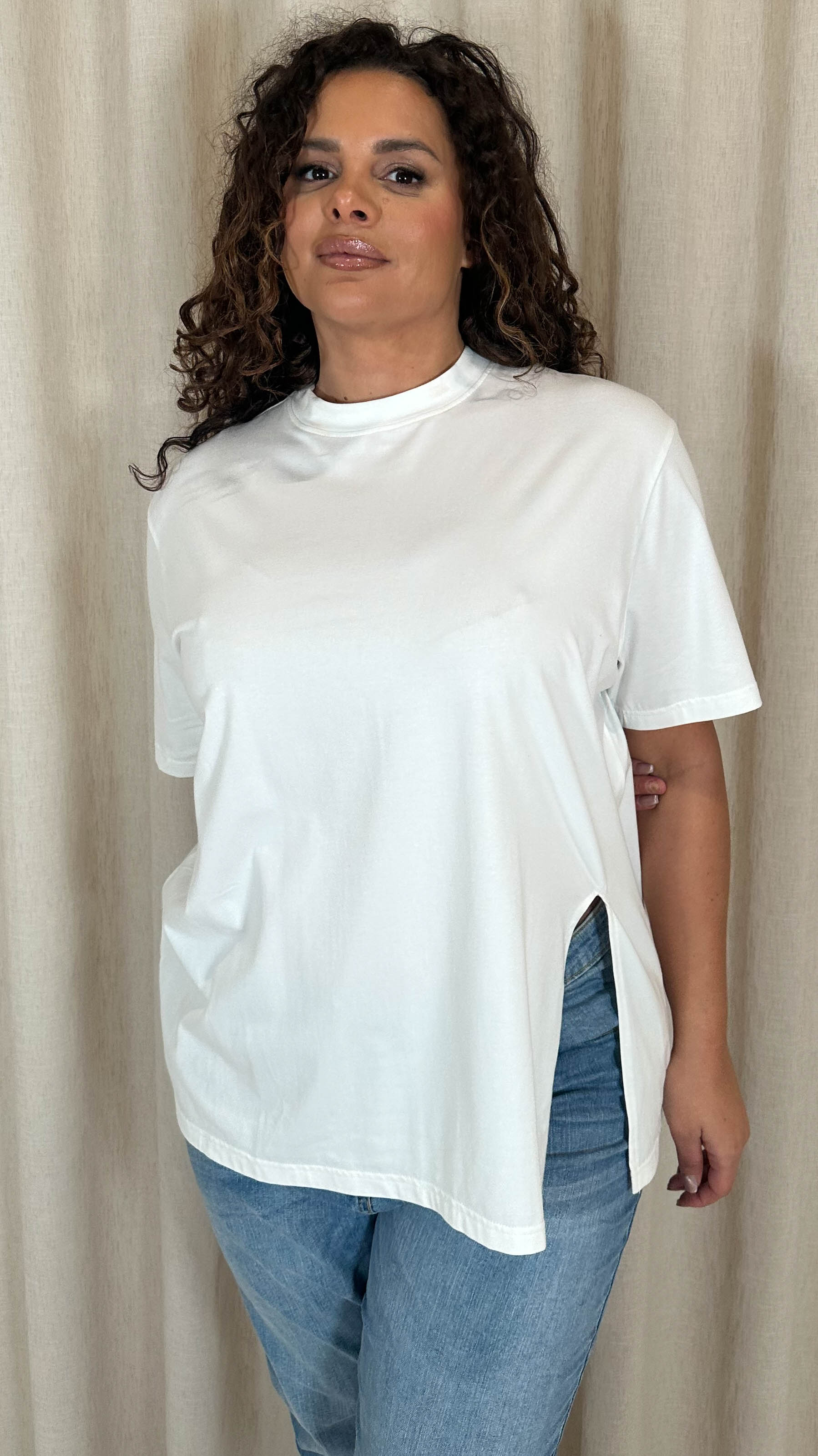 CurveWow Side Split T-Shirt White