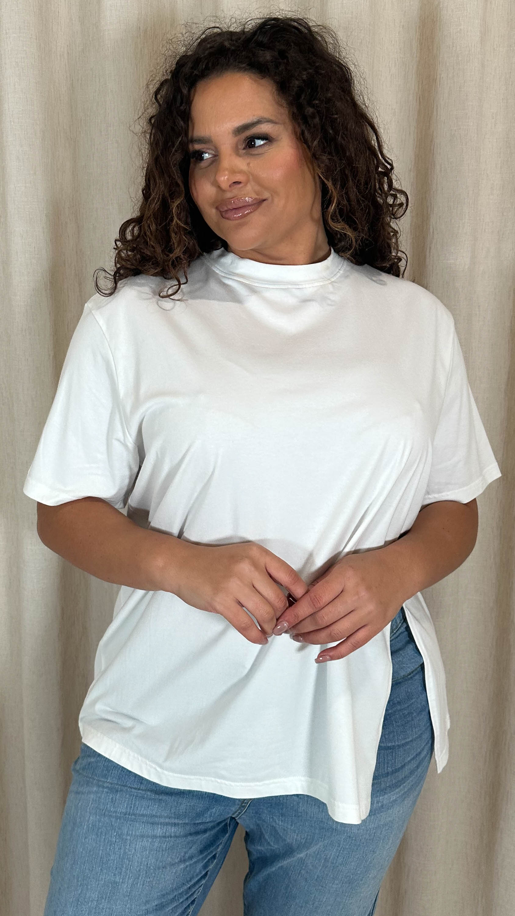 CurveWow Side Split T-Shirt White