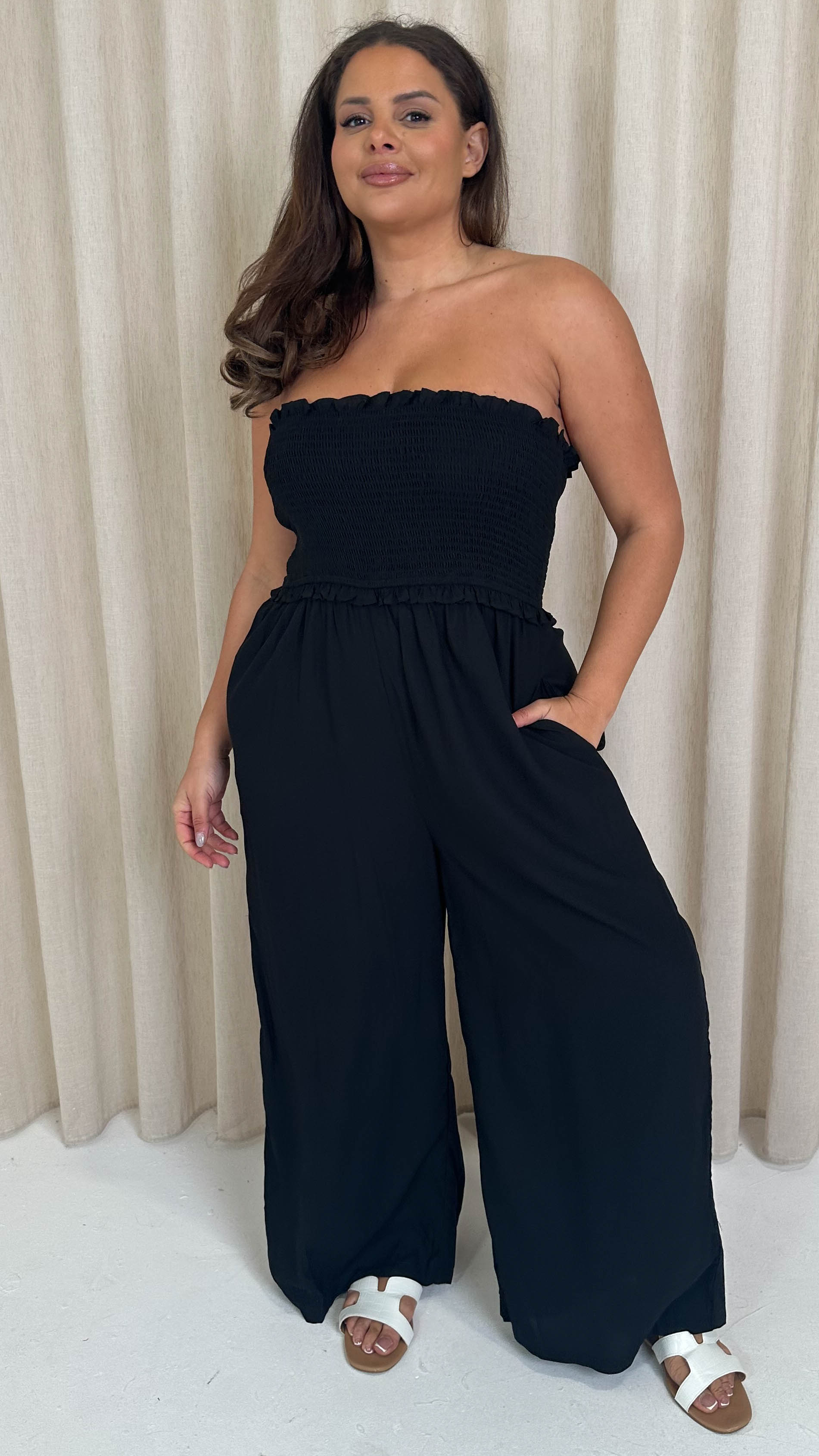 CurveWow Bandeau Wide Leg Jumpsuit Black