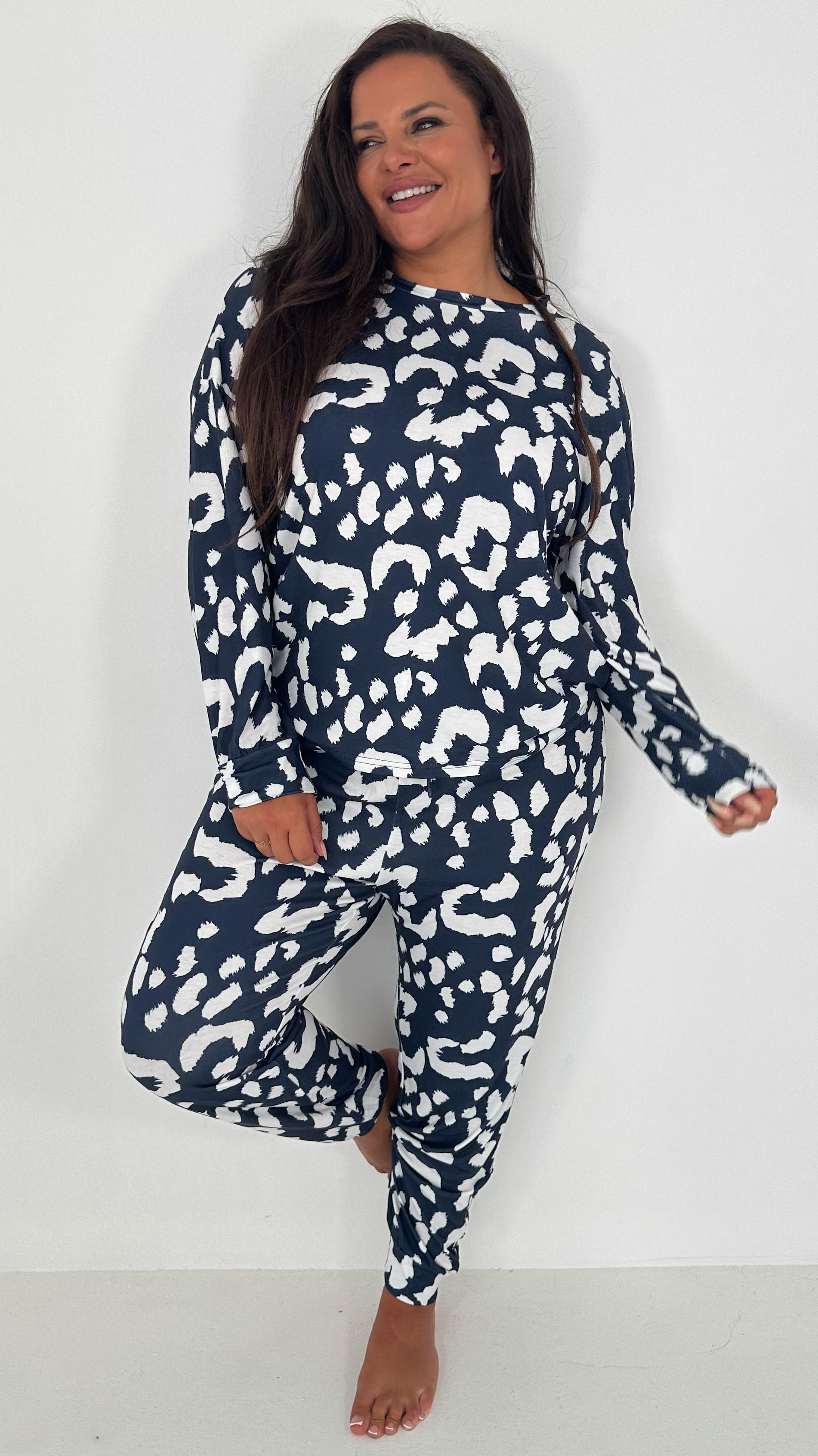 CurveWow Printed Pyjama Set Navy Animal
