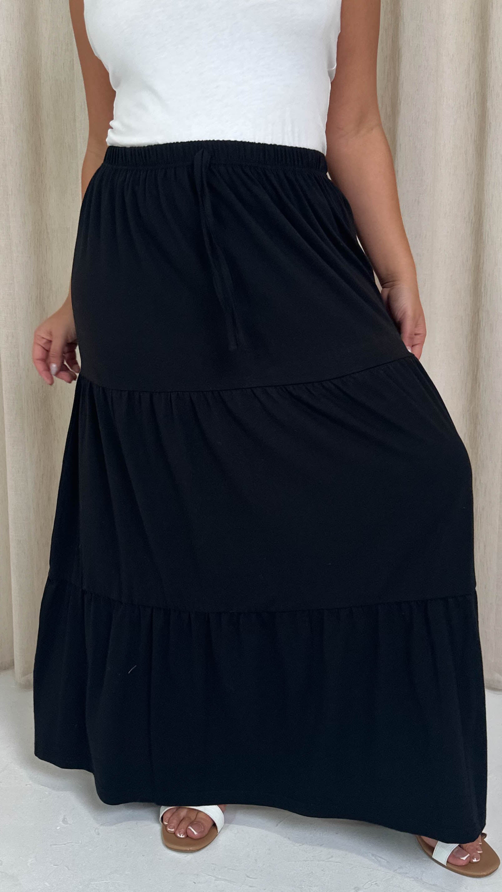 CurveWow Tiered Maxi Skirt Black
