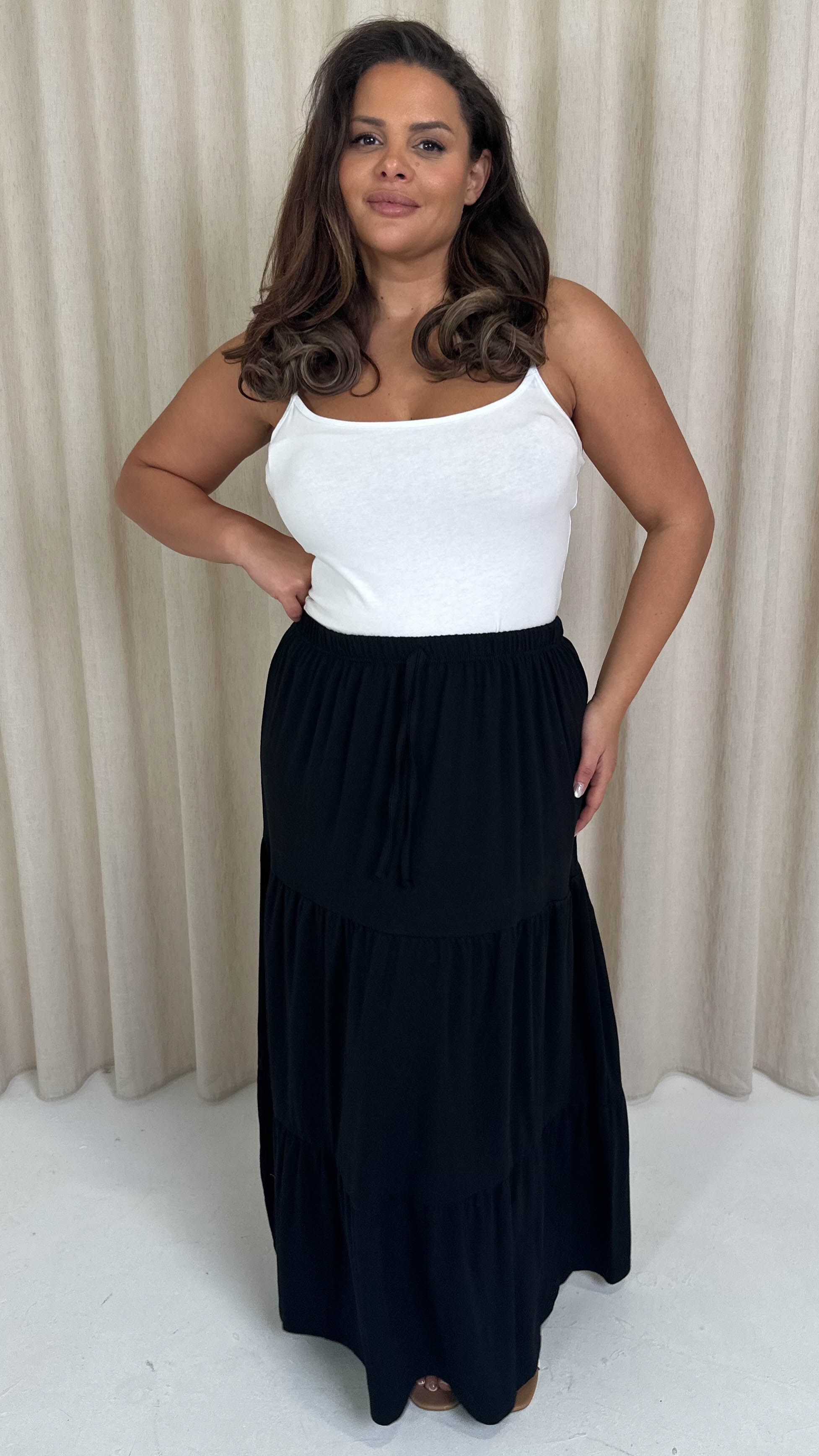 CurveWow Tiered Maxi Skirt Black