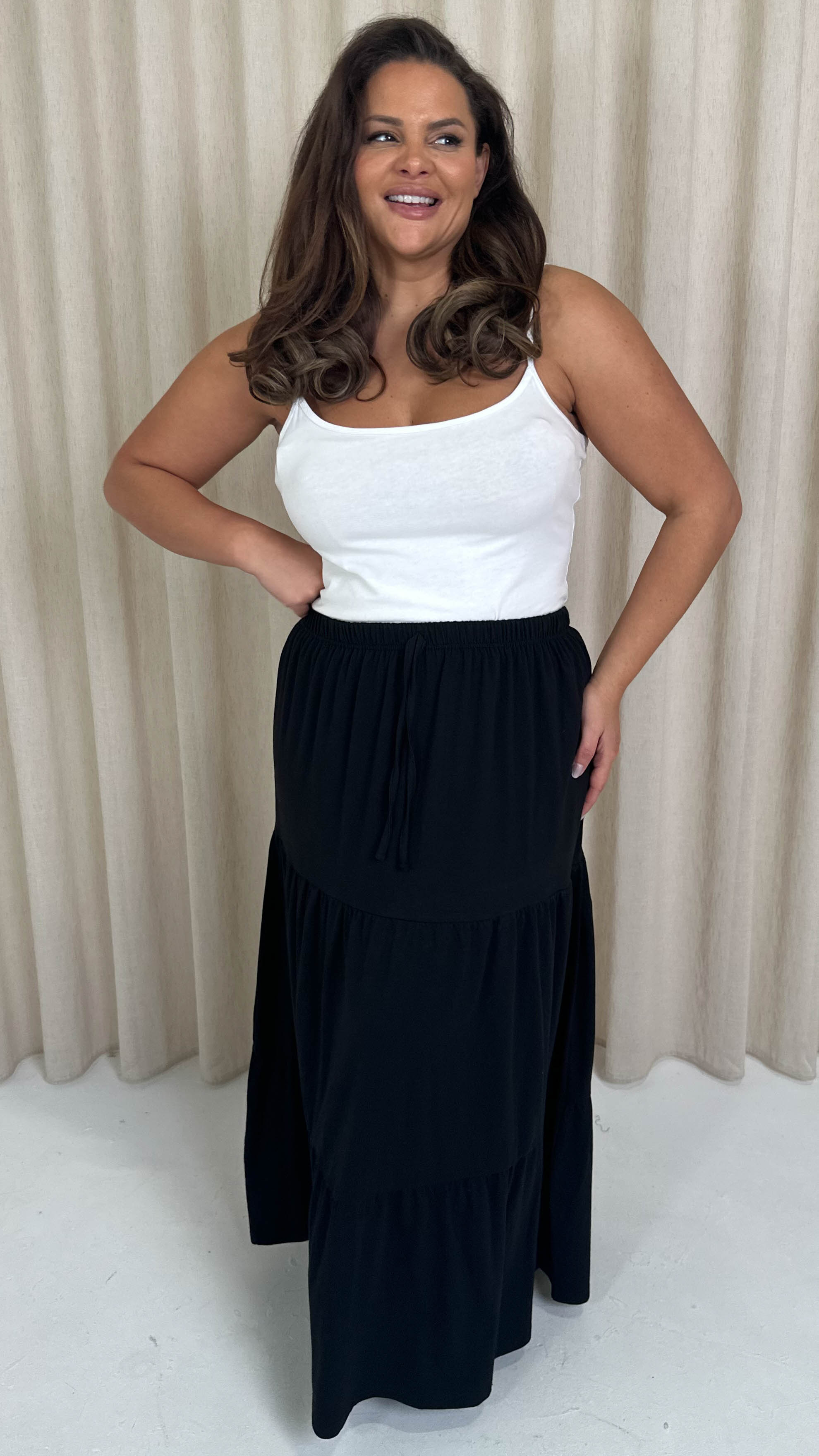 CurveWow Tiered Maxi Skirt Black