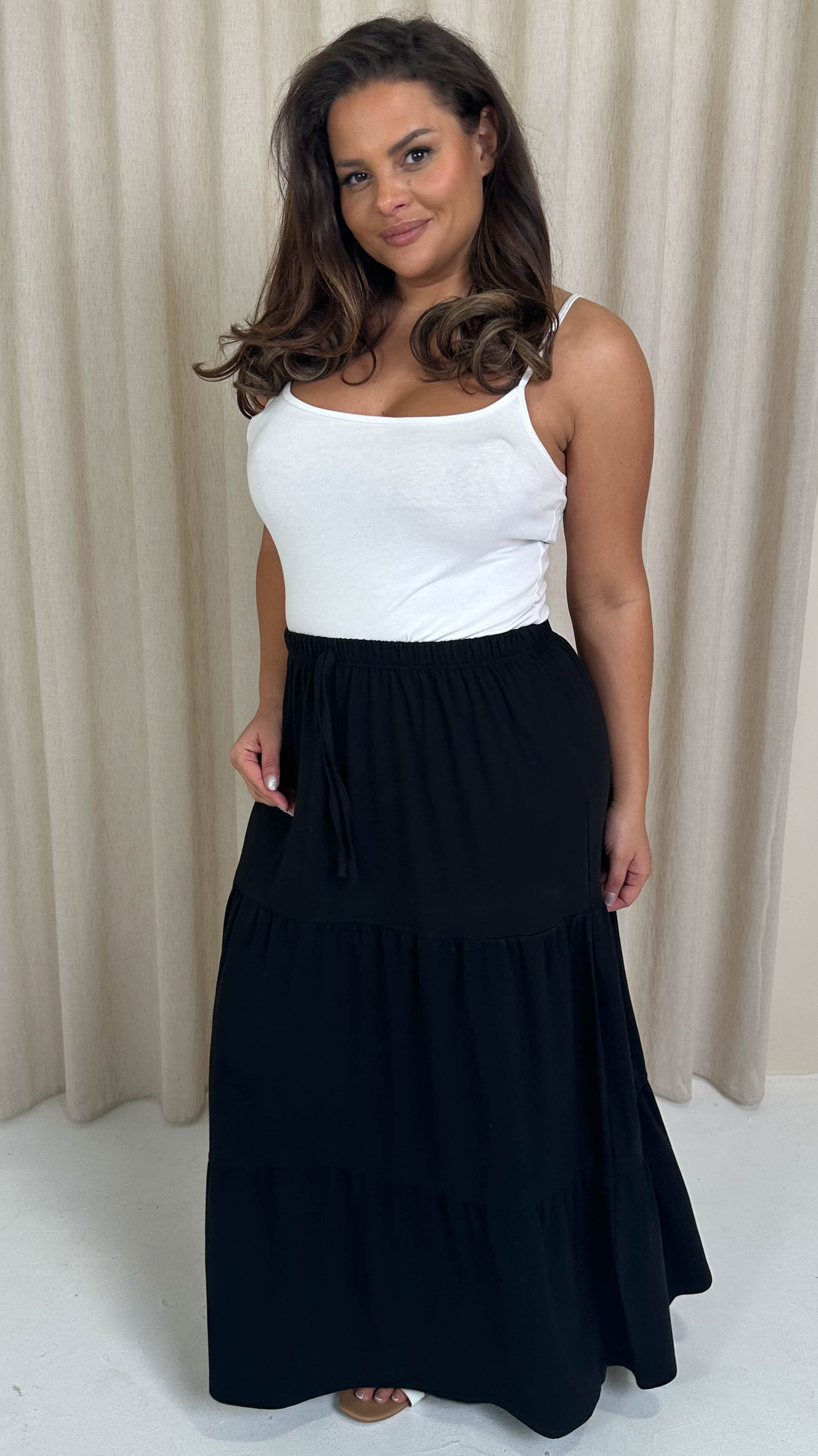 CurveWow Tiered Maxi Skirt Black