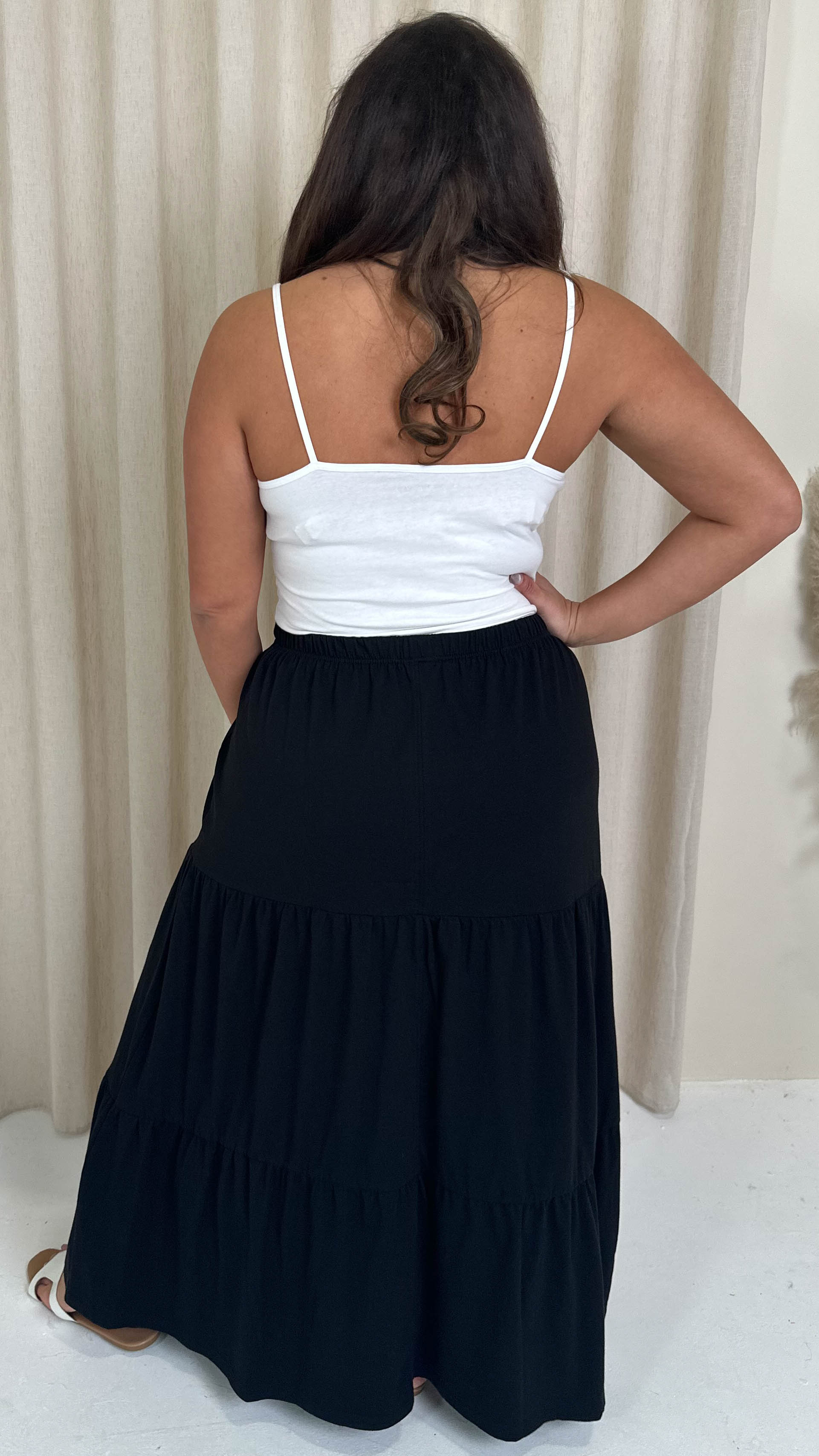 CurveWow Tiered Maxi Skirt Black